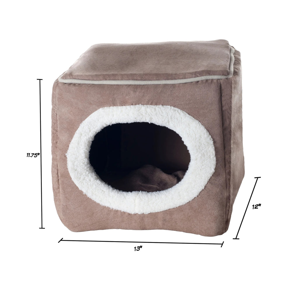 Light Brown Plush Cat House for Rabbits, Guinea Pigs, and Small Animals, Cozy Indoor Pet Hideout Bed