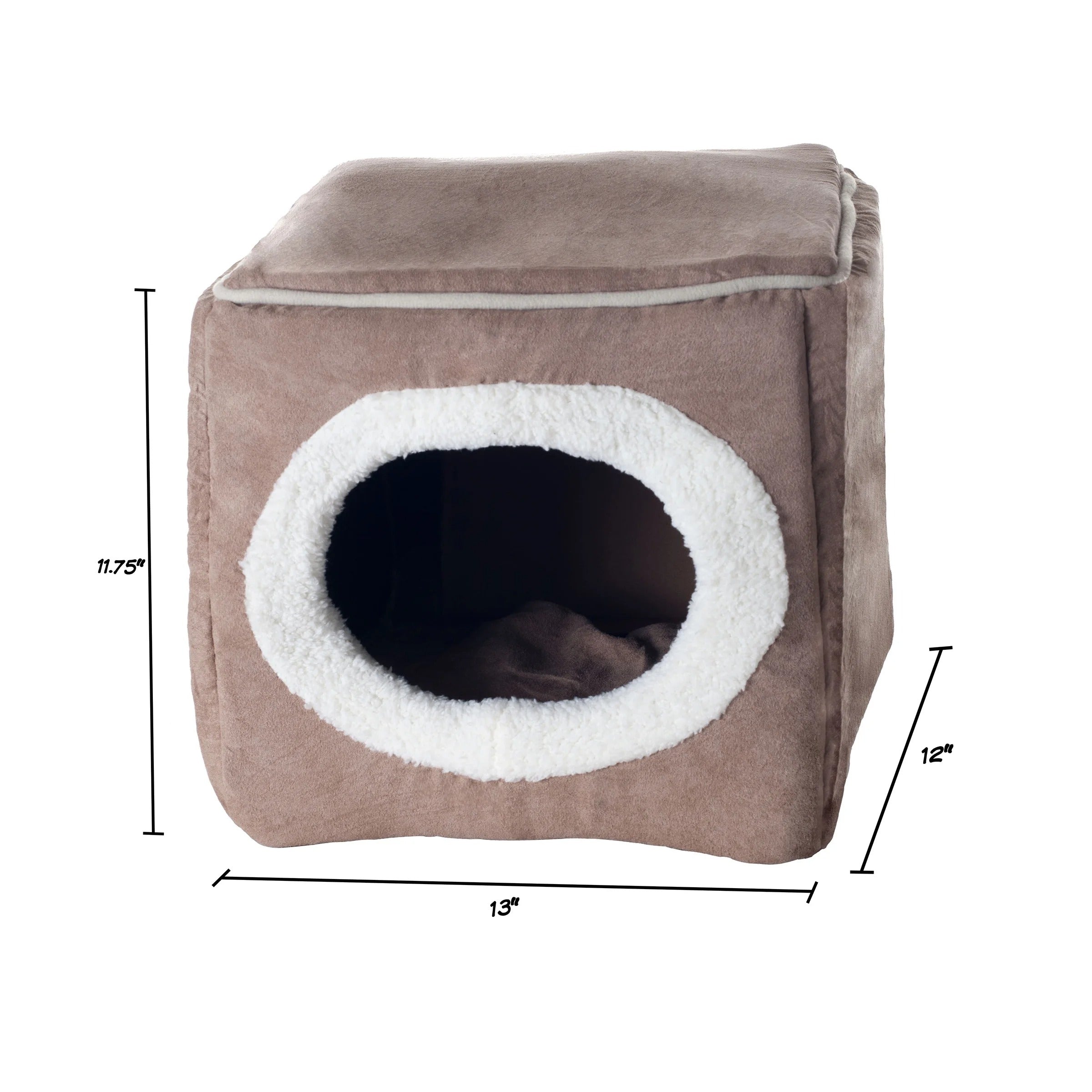 Light Brown Plush Cat House for Rabbits, Guinea Pigs, and Small Animals, Cozy Indoor Pet Hideout Bed