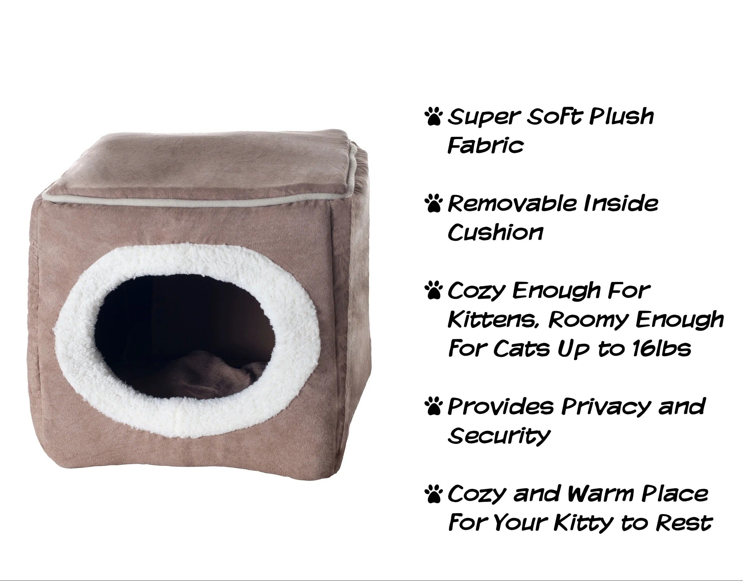 Light Brown Plush Cat House for Rabbits, Guinea Pigs, and Small Animals, Cozy Indoor Pet Hideout Bed