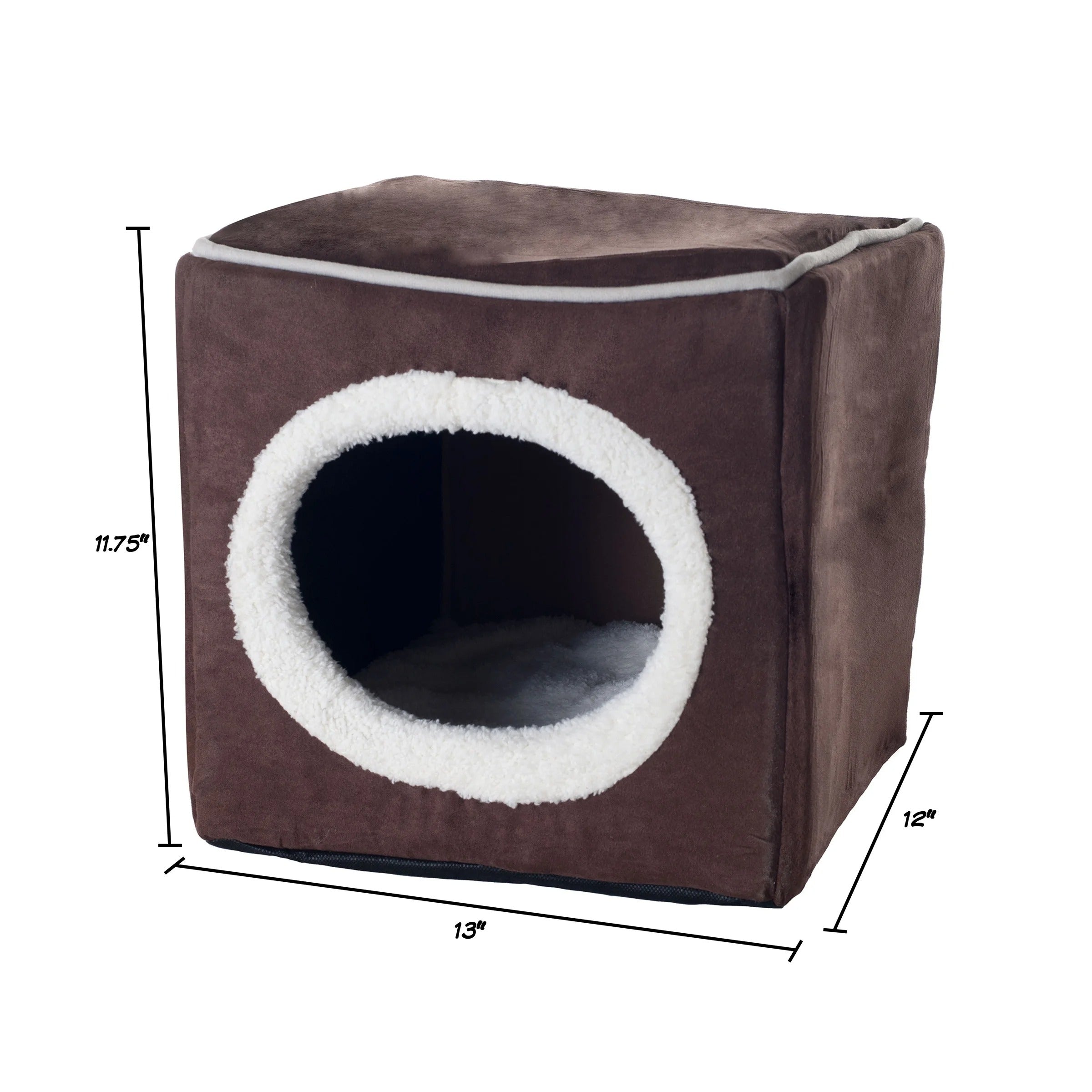 Dark Brown Plush Enclosed Cat House with Removable Cushion, Foam Pet Cave Bed for Kittens and Small Dogs up to 16lbs