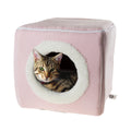 Pink Plush Cat House for Rabbits, Guinea Pigs, and Small Animals, Indoor Cozy Pet Hideout Bed with Removable Cushion