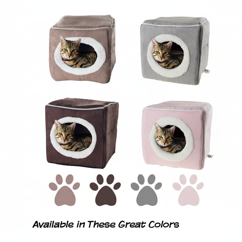 Dark Brown Plush Enclosed Cat House with Removable Cushion, Foam Pet Cave Bed for Kittens and Small Dogs up to 16lbs
