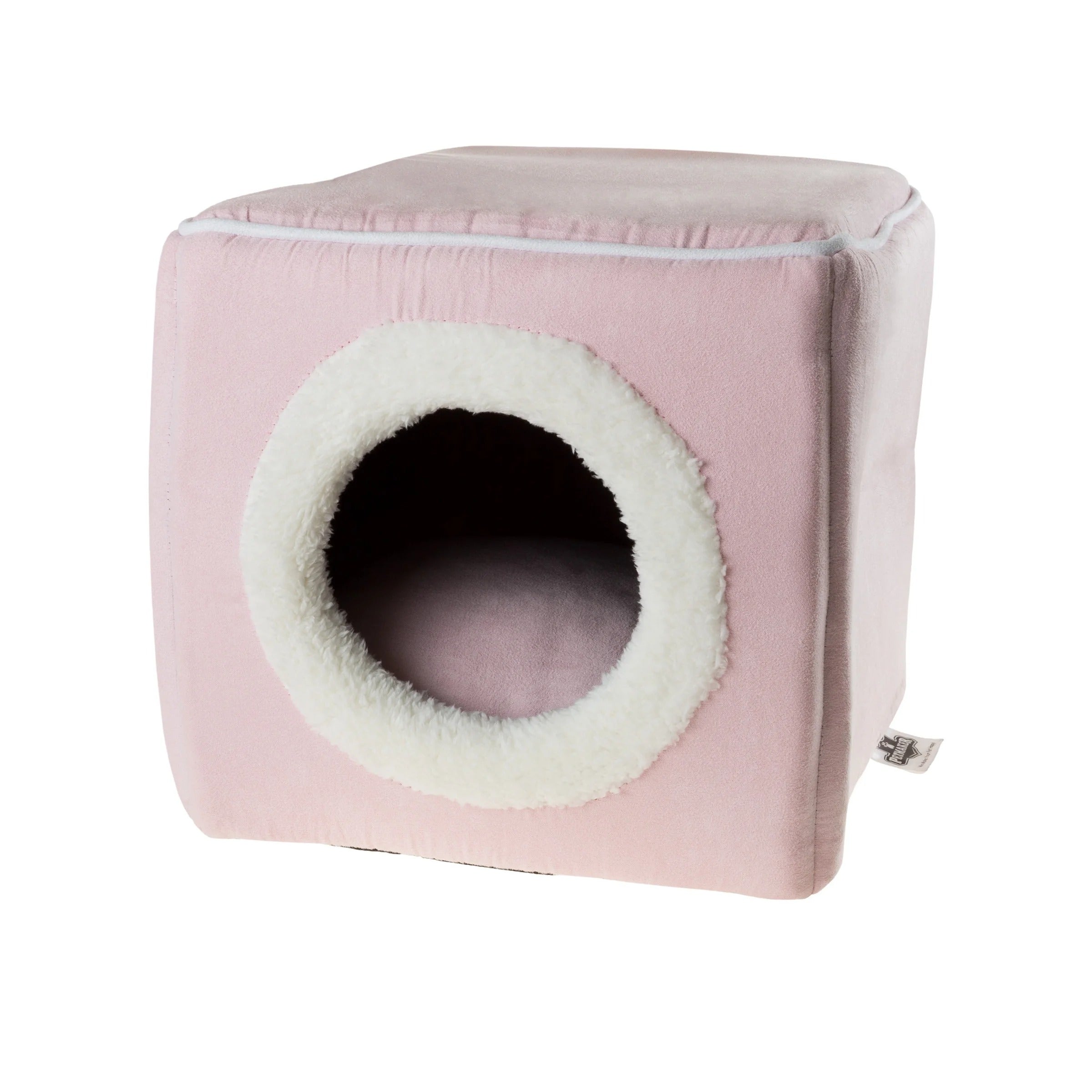 Pink Plush Cat House for Rabbits, Guinea Pigs, and Small Animals, Indoor Cozy Pet Hideout Bed with Removable Cushion