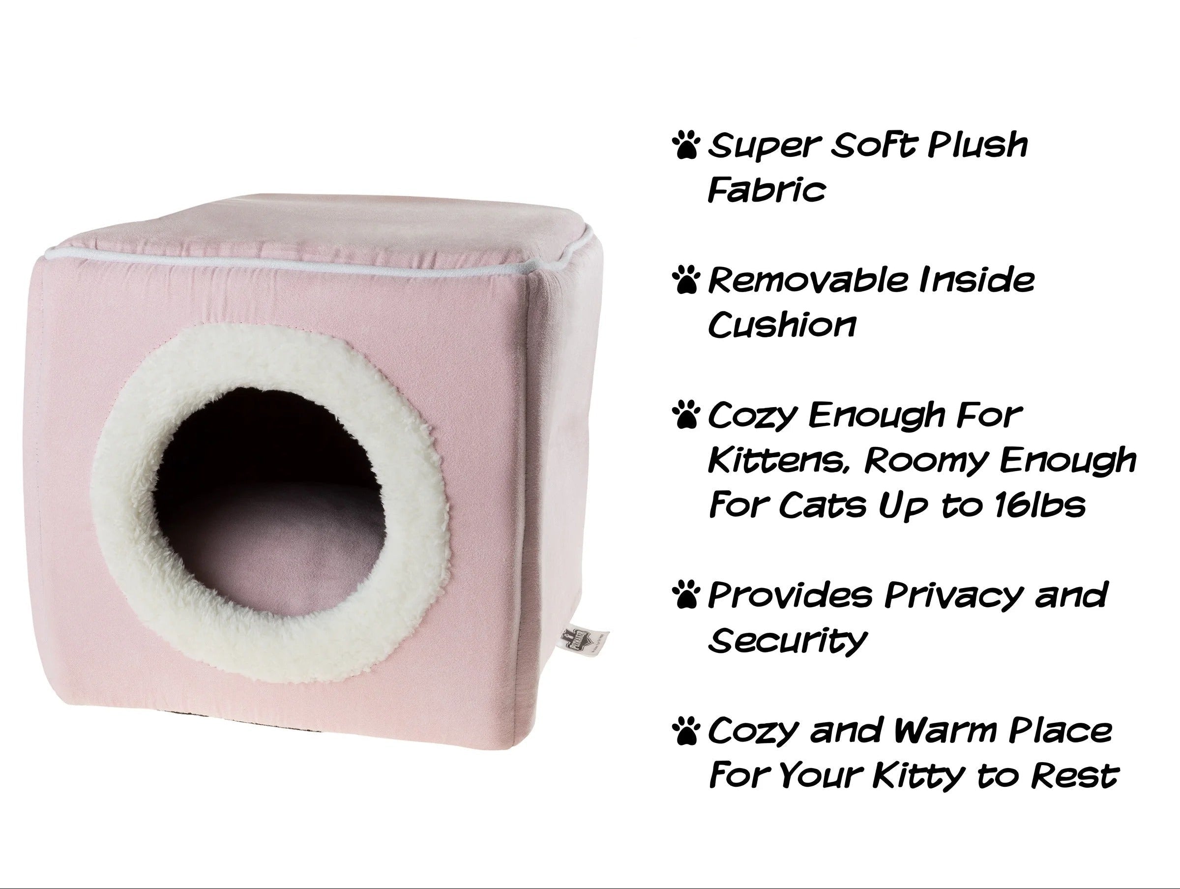 Pink Plush Cat House for Rabbits, Guinea Pigs, and Small Animals, Indoor Cozy Pet Hideout Bed with Removable Cushion