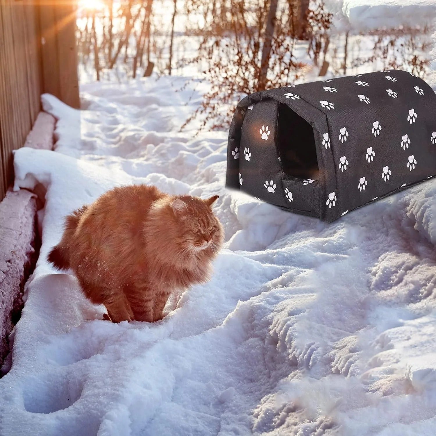 Outdoor Feral Cat House, Weatherproof Foldable Shelter for Stray Cats, Warm Indoor and Outdoor Cat Shelter for Winter