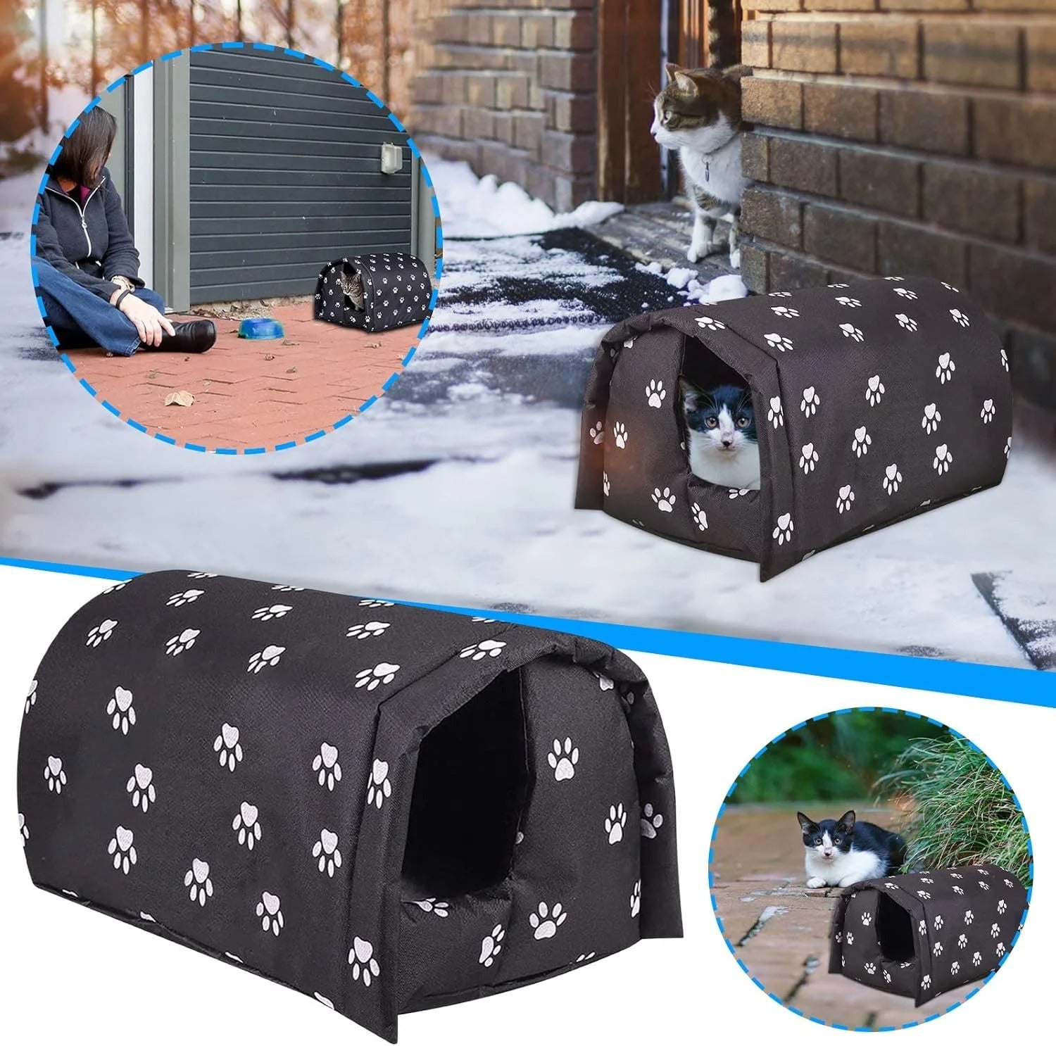 Outdoor Feral Cat House, Weatherproof Foldable Shelter for Stray Cats, Warm Indoor and Outdoor Cat Shelter for Winter
