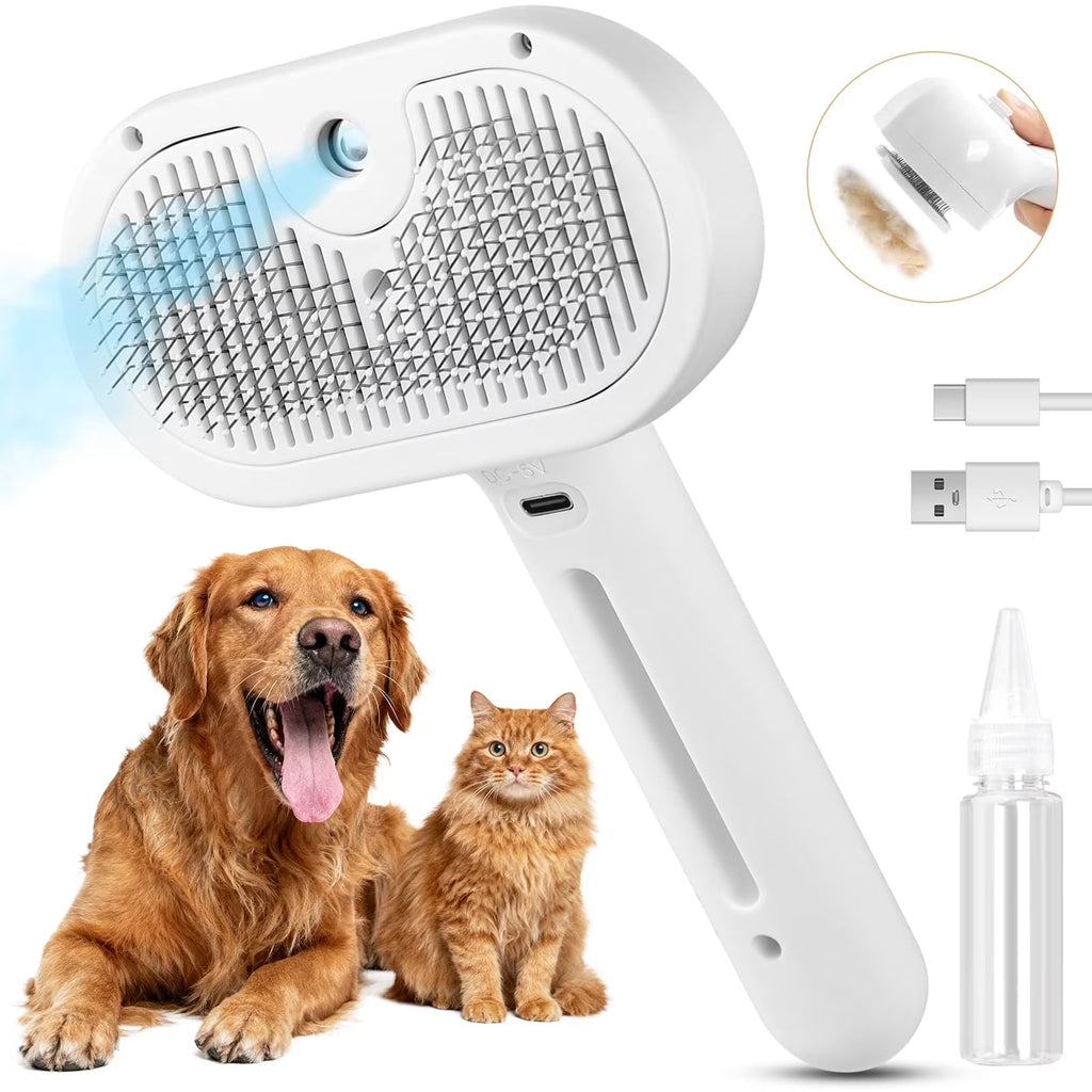 3-in-1 Cat Steam Brush for Grooming Cats & Dogs, Self-Cleaning Pet Hair Removal Comb with Mist Spray, Long and Short Hair Deshedding Tool