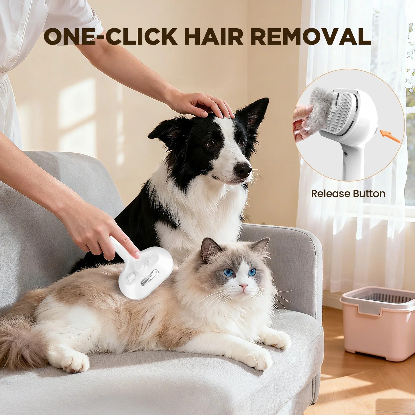 3-in-1 Cat Steam Brush for Grooming Cats & Dogs, Self-Cleaning Pet Hair Removal Comb with Mist Spray, Long and Short Hair Deshedding Tool