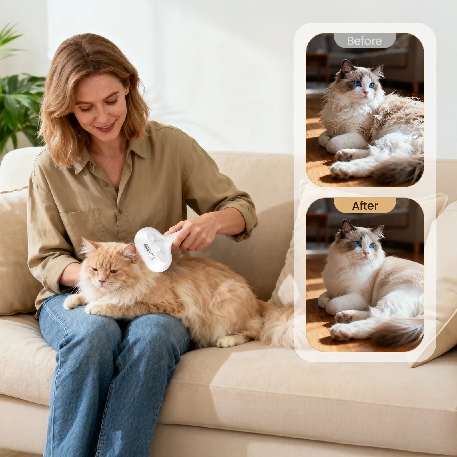 3-in-1 Cat Steam Brush for Grooming Cats & Dogs, Self-Cleaning Pet Hair Removal Comb with Mist Spray, Long and Short Hair Deshedding Tool