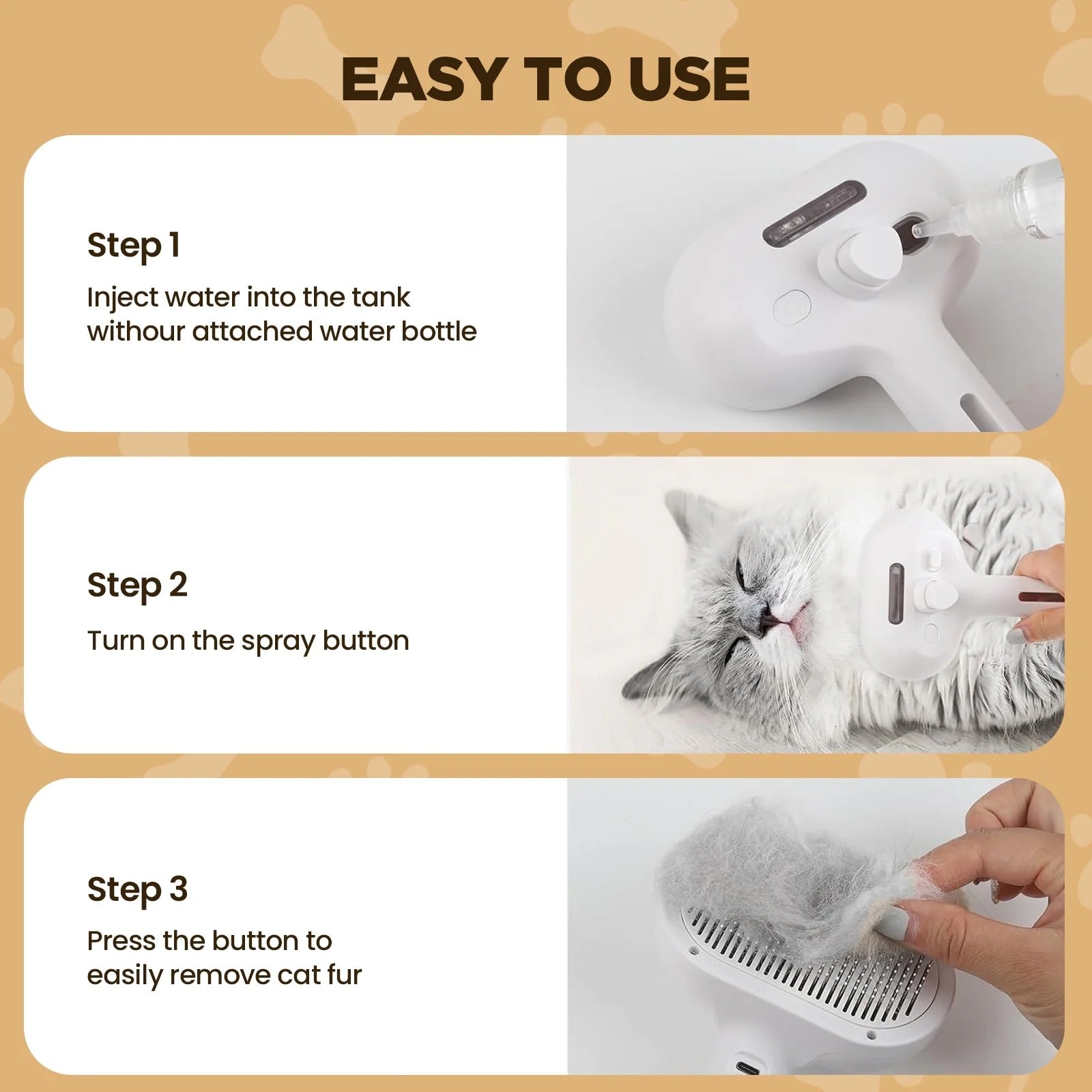 3-in-1 Cat Steam Brush for Grooming Cats & Dogs, Self-Cleaning Pet Hair Removal Comb with Mist Spray, Long and Short Hair Deshedding Tool