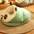 Indoor Cat Cave Bed for Medium and Large Cats, Soft Plush Cushion Cozy Self-Warming Pet Bed for Cats up to 7.5Kg - Green