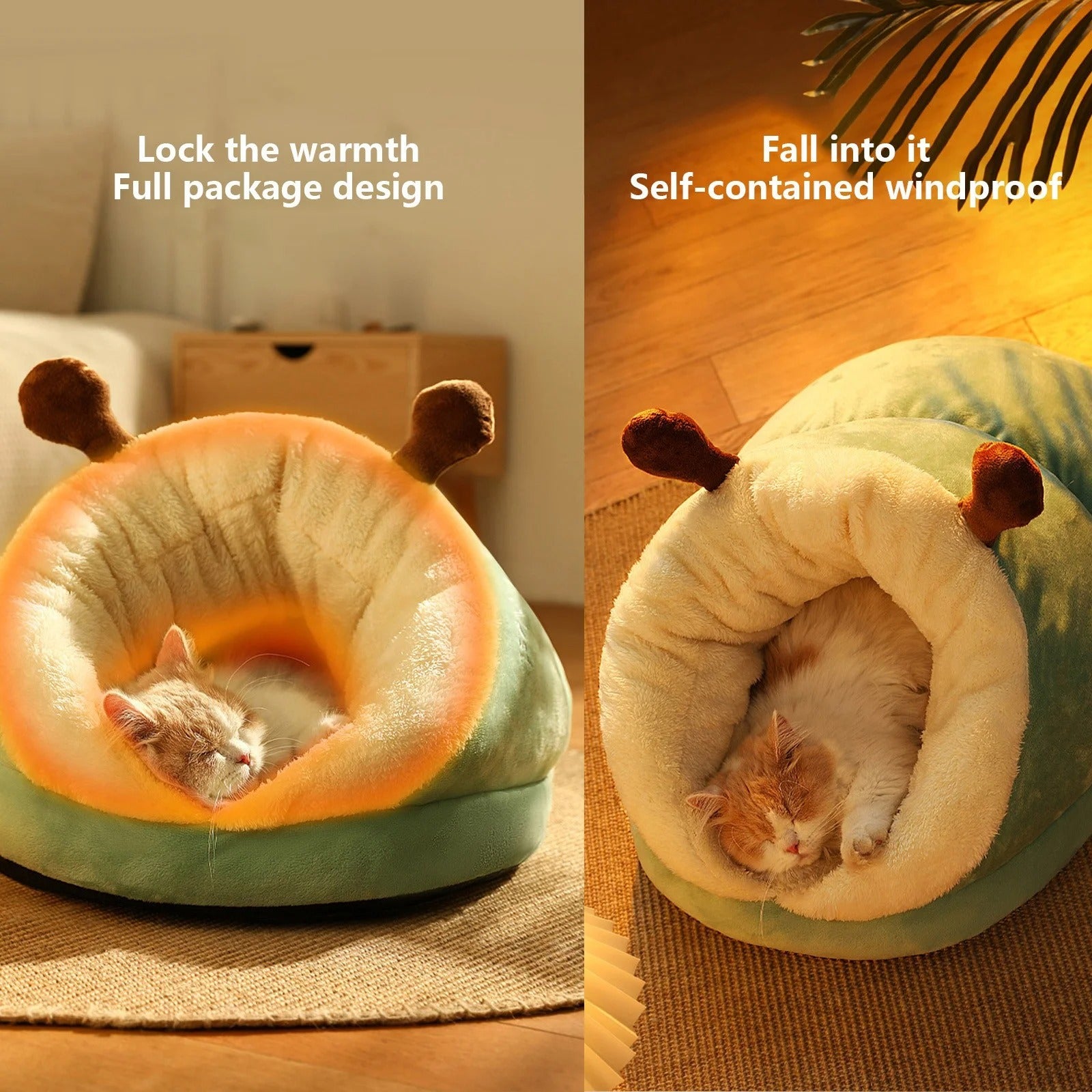 Indoor Cat Cave Bed for Medium and Large Cats, Soft Plush Cushion Cozy Self-Warming Pet Bed for Cats up to 7.5Kg - Green