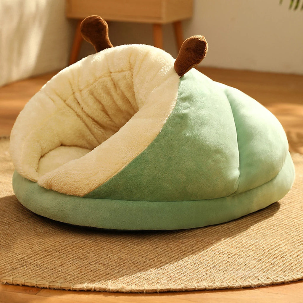 Indoor Cat Cave Bed for Medium and Large Cats, Soft Plush Cushion Cozy Self-Warming Pet Bed for Cats up to 7.5Kg - Green