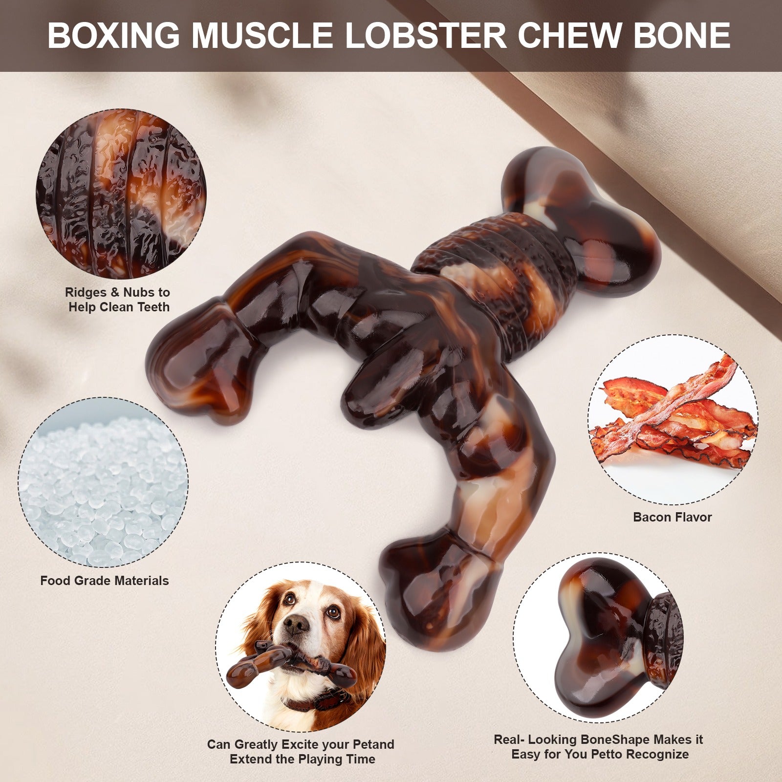 Brown Lobster-Shaped Dog Chew Toy for Aggressive Chewers, Durable Nylon Chew Toy for Large and Medium Dogs, Bacon Flavored Indestructible Chew Toy