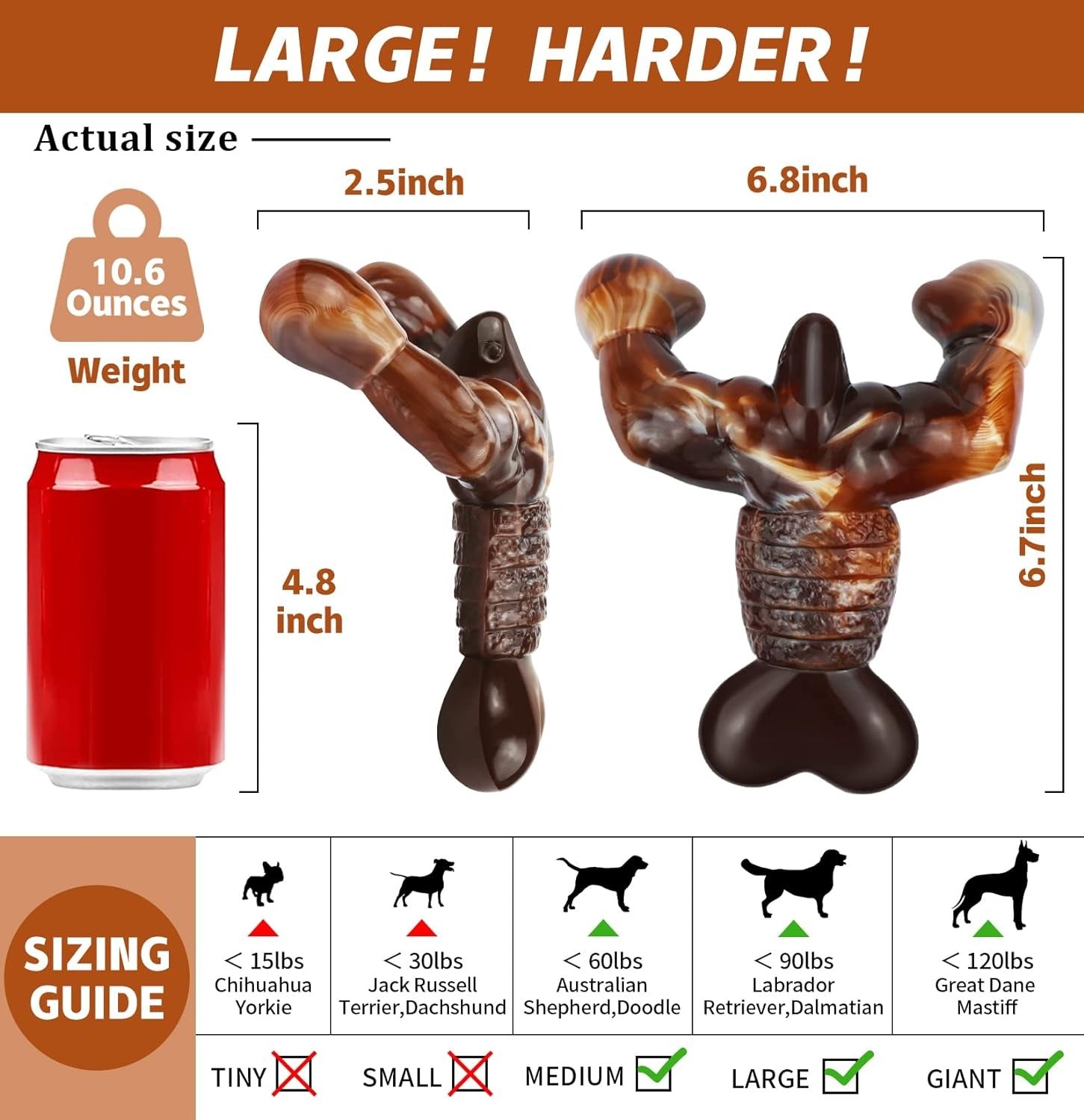 Brown Lobster-Shaped Dog Chew Toy for Aggressive Chewers, Durable Nylon Chew Toy for Large and Medium Dogs, Bacon Flavored Indestructible Chew Toy