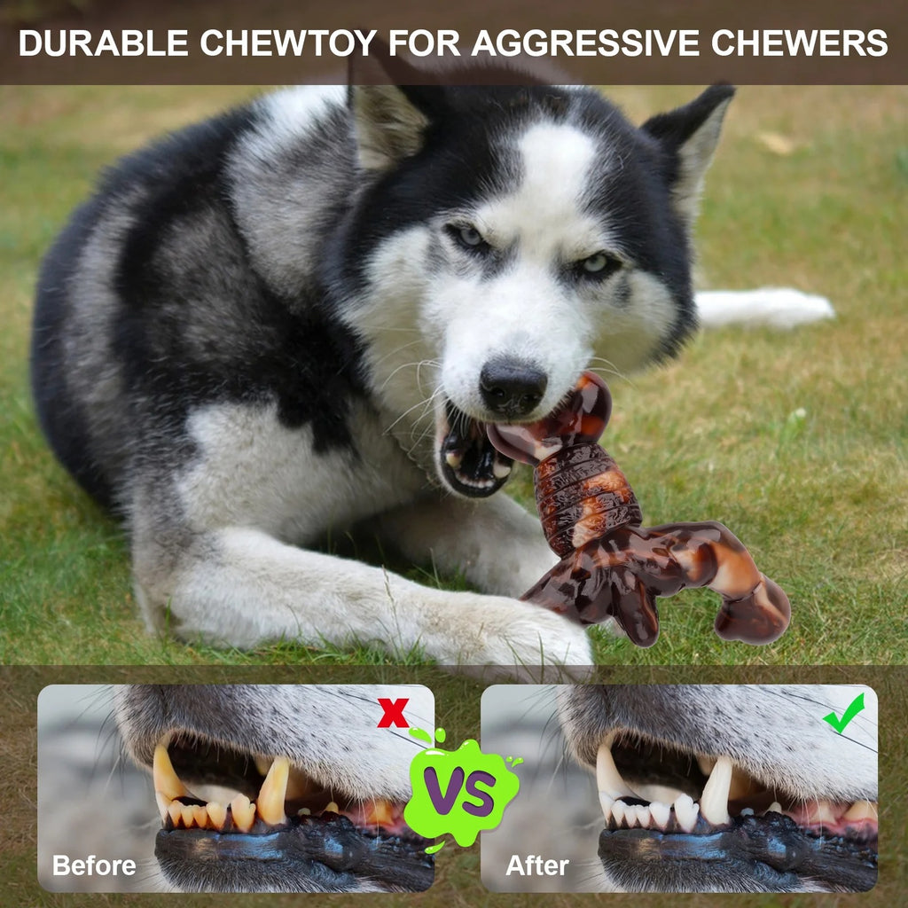 Brown Lobster-Shaped Dog Chew Toy for Aggressive Chewers, Durable Nylon Chew Toy for Large and Medium Dogs, Bacon Flavored Indestructible Chew Toy