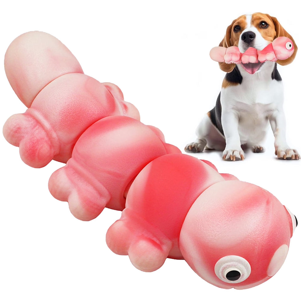 Flesh Red Caterpillar-Shaped Dog Chew Toy for Aggressive Chewers, Long-Lasting Durable Chew Toy for Large and Medium Dogs, Indestructible Tough Dog Toy