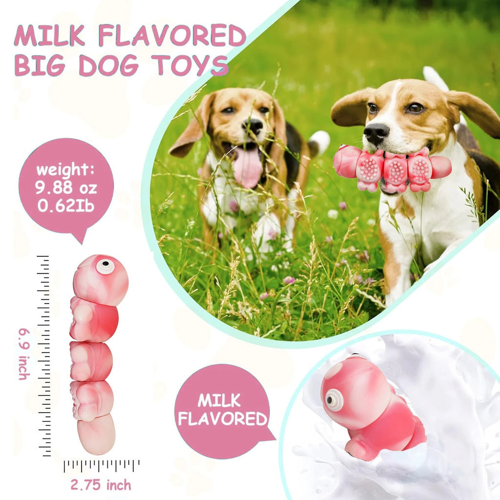 Flesh Red Caterpillar-Shaped Dog Chew Toy for Aggressive Chewers, Long-Lasting Durable Chew Toy for Large and Medium Dogs, Indestructible Tough Dog Toy
