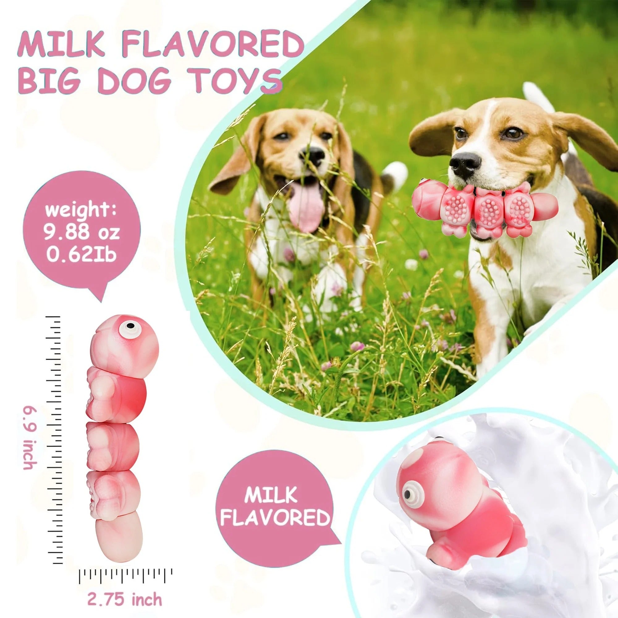 Flesh Red Caterpillar-Shaped Dog Chew Toy for Aggressive Chewers, Long-Lasting Durable Chew Toy for Large and Medium Dogs, Indestructible Tough Dog Toy