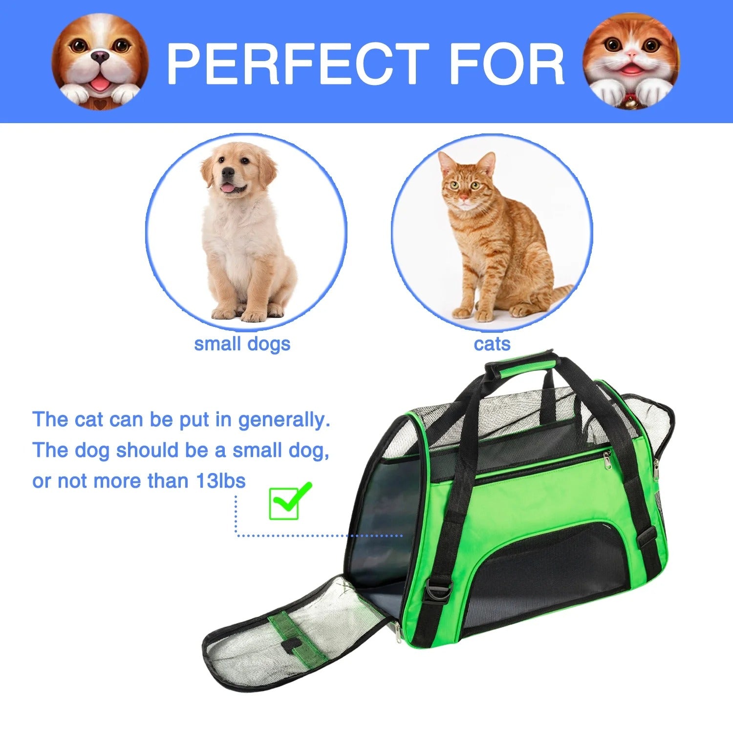 Airline Approved Soft-Sided Pet Carrier for Cats and Small Dogs, Breathable Mesh Travel Carrier for Cabin Flights