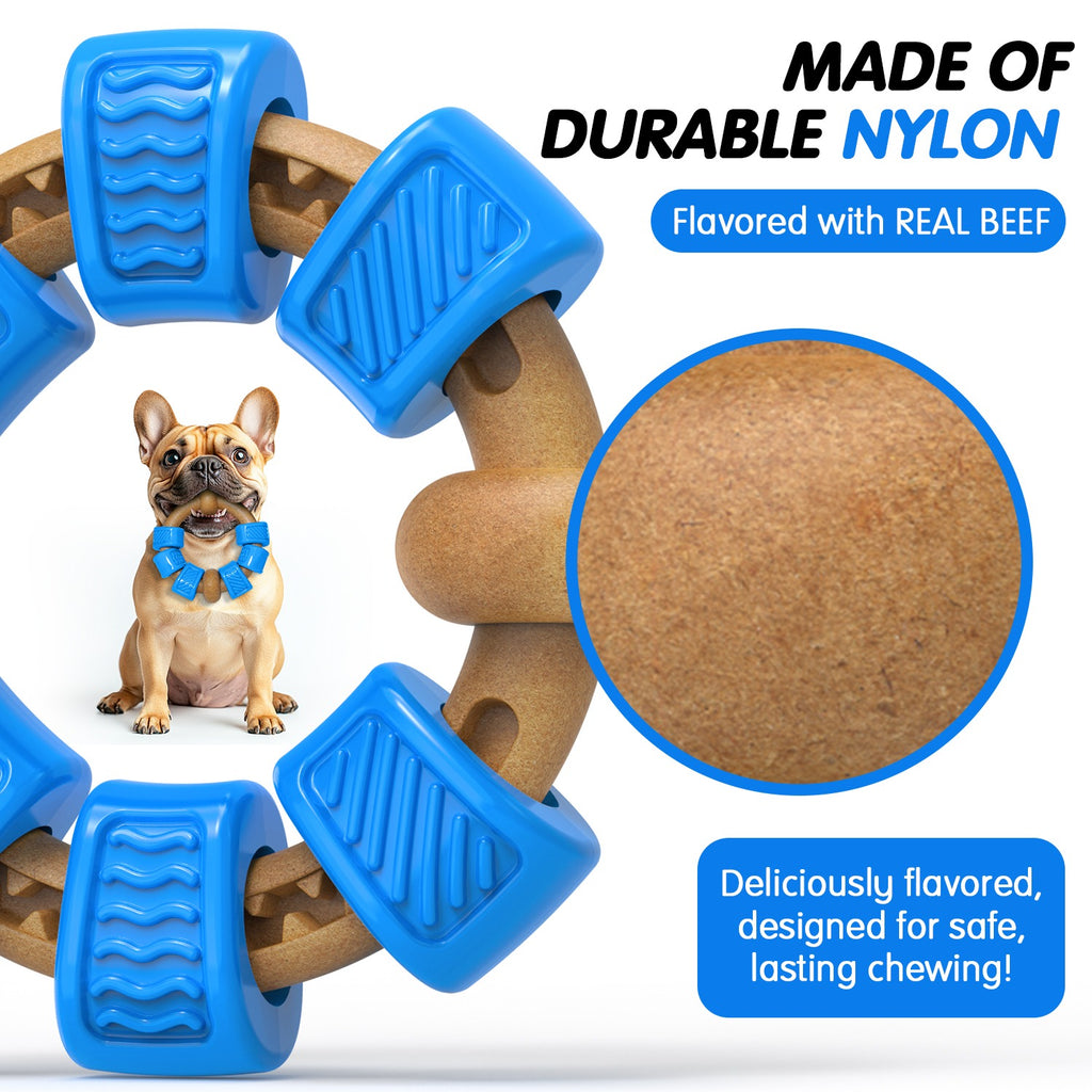 Blue Ring-Shaped Dog Chew Toy for Aggressive Chewers, Durable Interactive Dog Chew Toy for Medium and Large Breeds, Stress-Relief Chewing Toy