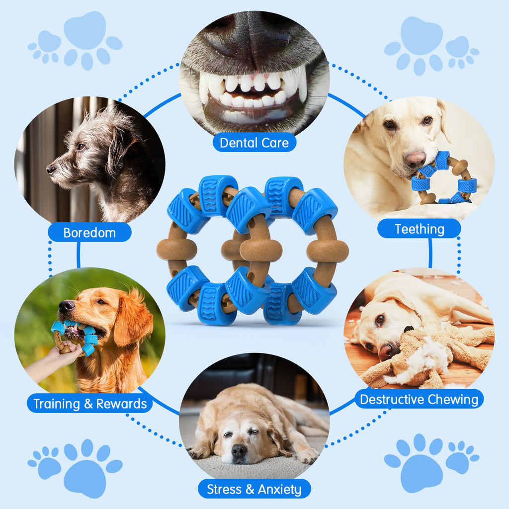 Blue Ring-Shaped Dog Chew Toy for Aggressive Chewers, Durable Interactive Dog Chew Toy for Medium and Large Breeds, Stress-Relief Chewing Toy