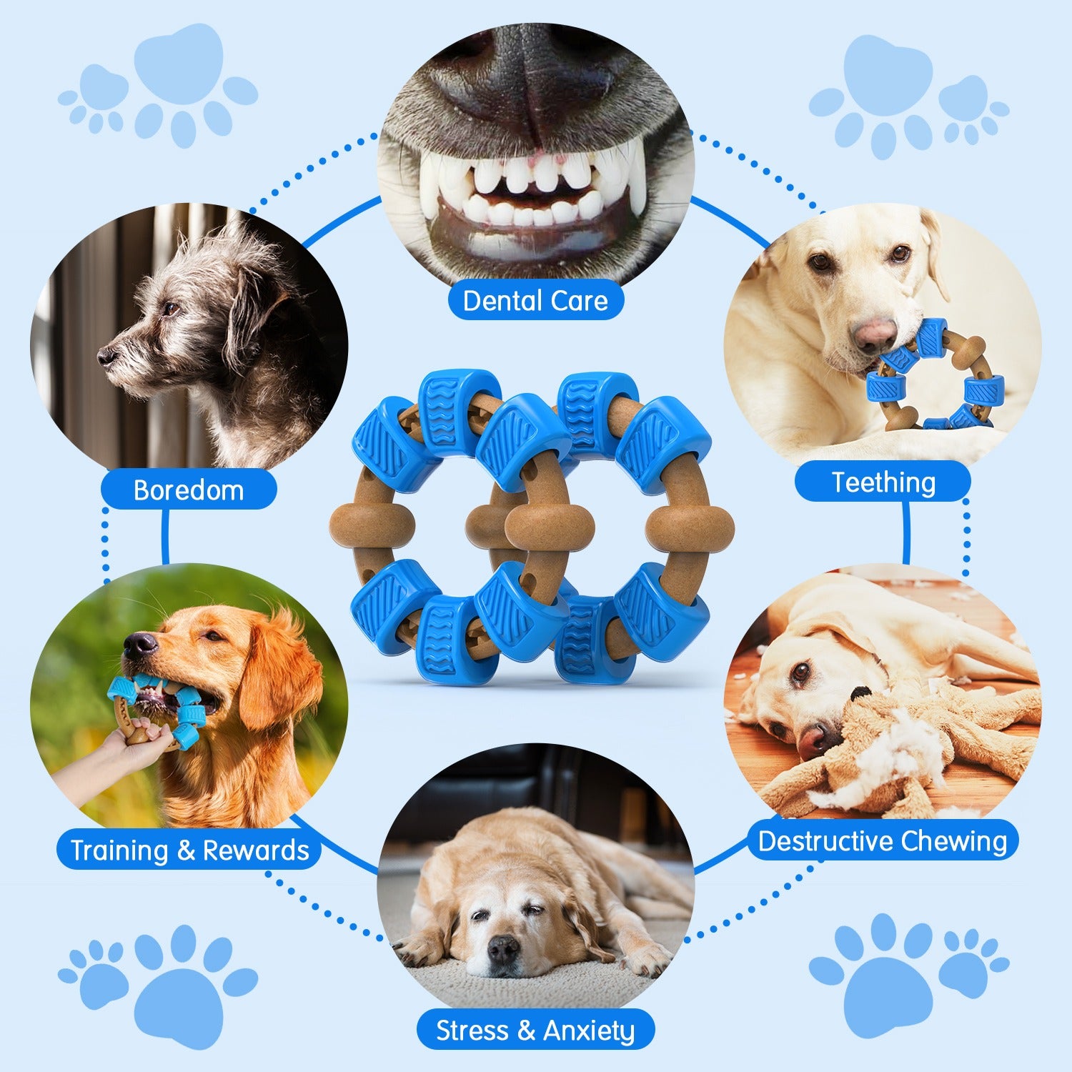 Blue Ring-Shaped Dog Chew Toy for Aggressive Chewers, Durable Interactive Dog Chew Toy for Medium and Large Breeds, Stress-Relief Chewing Toy