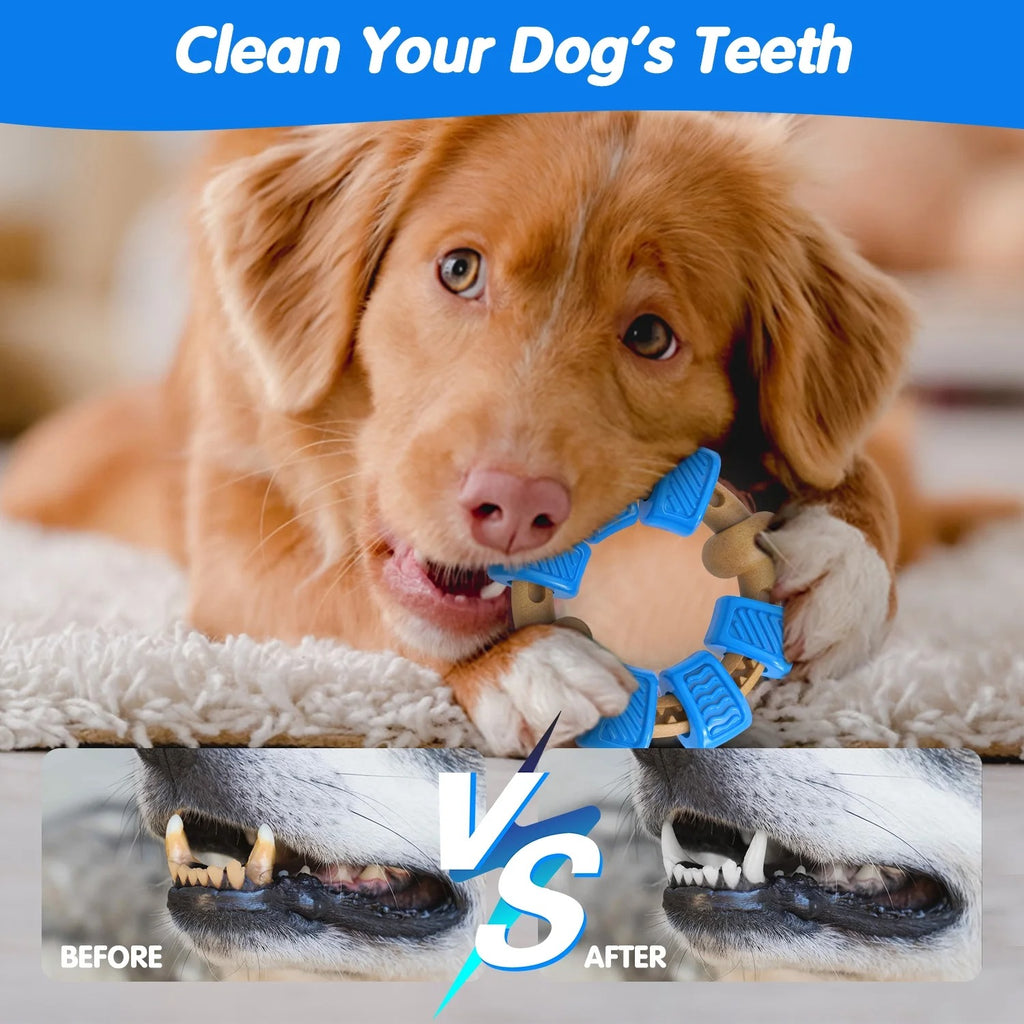 Blue Ring-Shaped Dog Chew Toy for Aggressive Chewers, Durable Interactive Dog Chew Toy for Medium and Large Breeds, Stress-Relief Chewing Toy