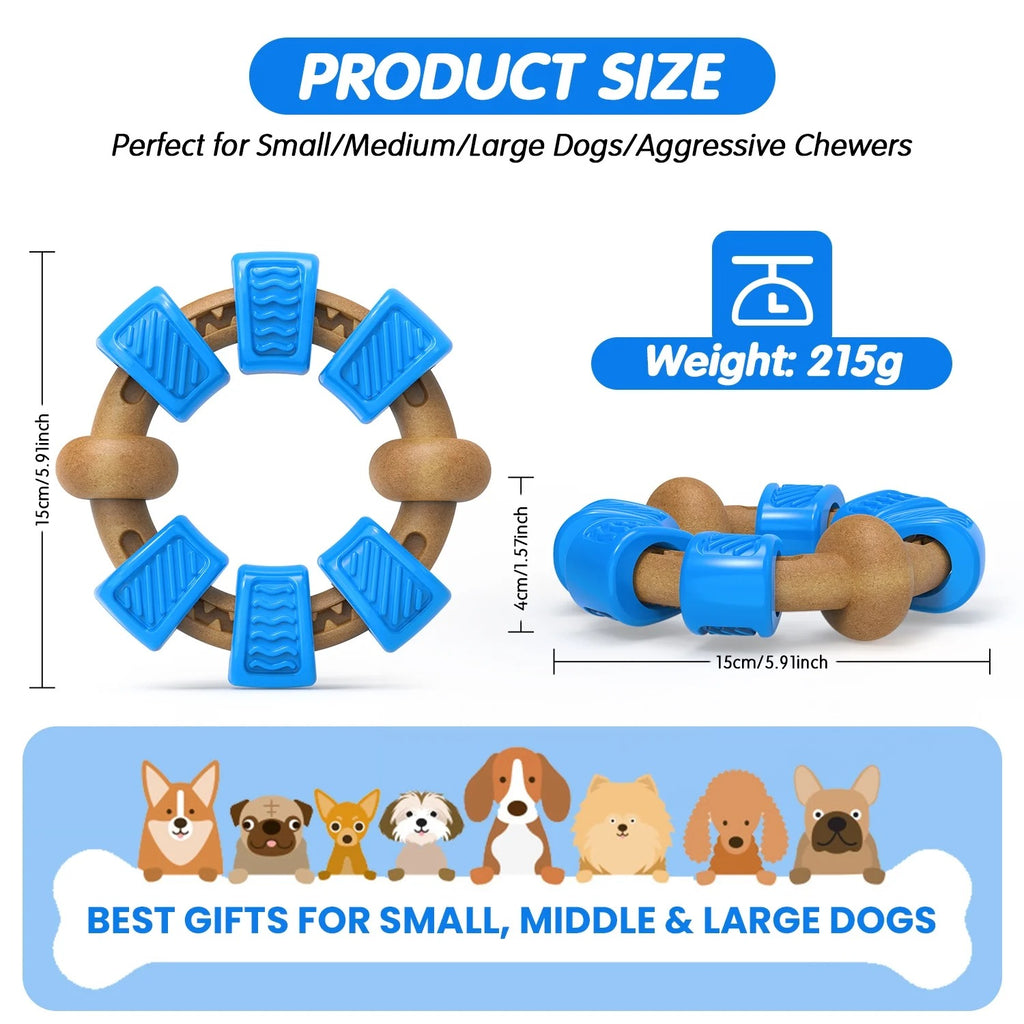 Blue Ring-Shaped Dog Chew Toy for Aggressive Chewers, Durable Interactive Dog Chew Toy for Medium and Large Breeds, Stress-Relief Chewing Toy