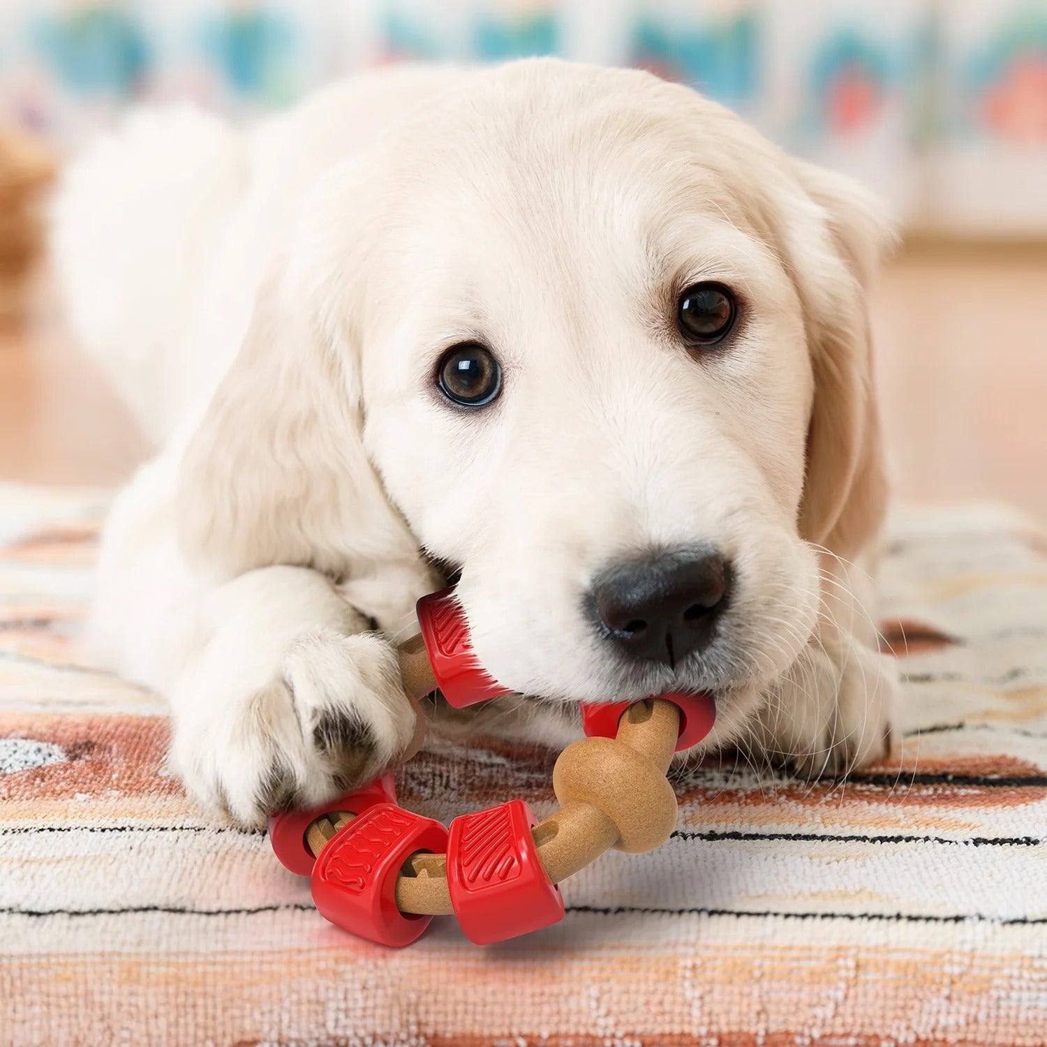 Red Ring-Shaped Dog Chew Toy for Aggressive Chewers, Durable Interactive Chew Toy for Medium and Large Breeds, Stress-Relief Dog Toy