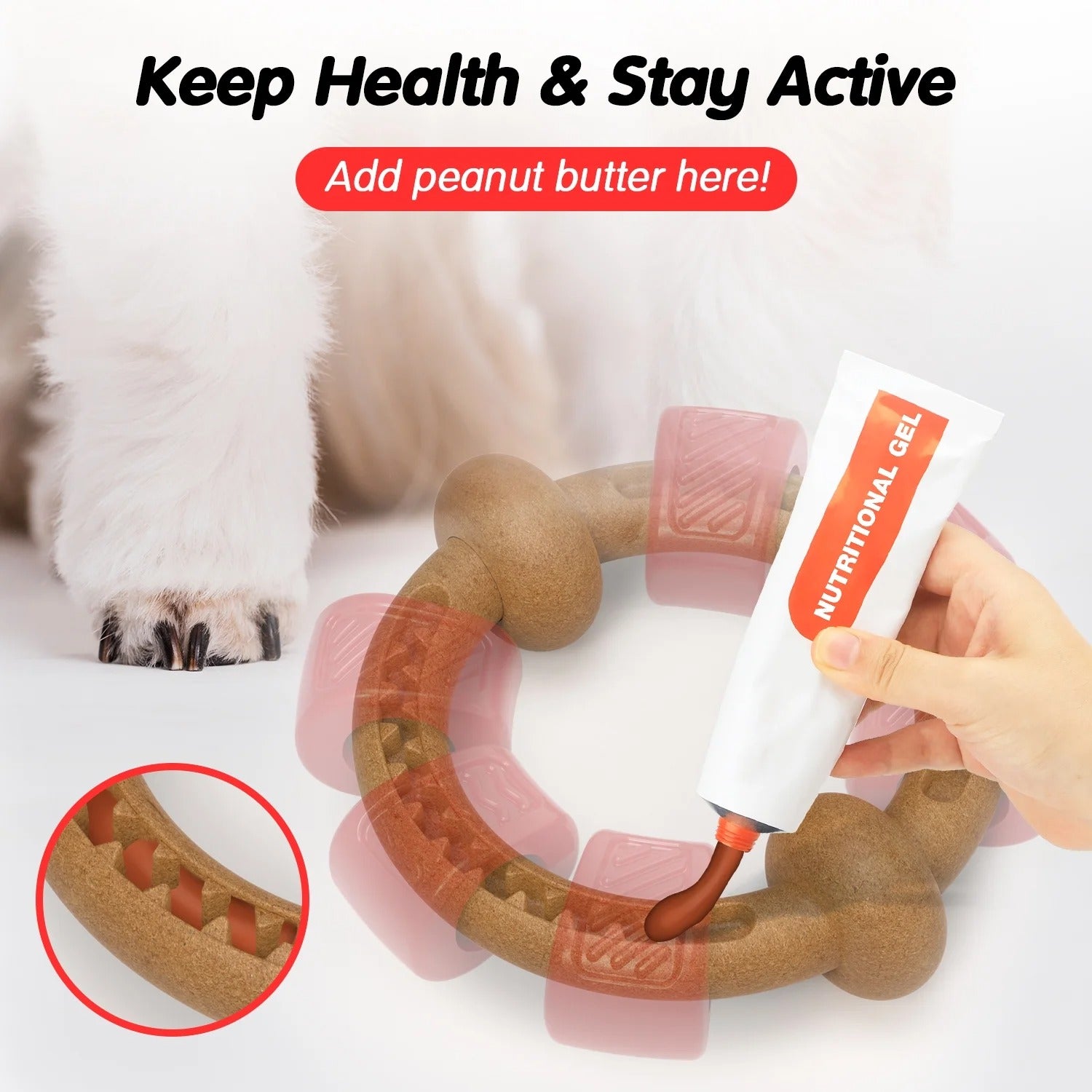 Red Ring-Shaped Dog Chew Toy for Aggressive Chewers, Durable Interactive Chew Toy for Medium and Large Breeds, Stress-Relief Dog Toy