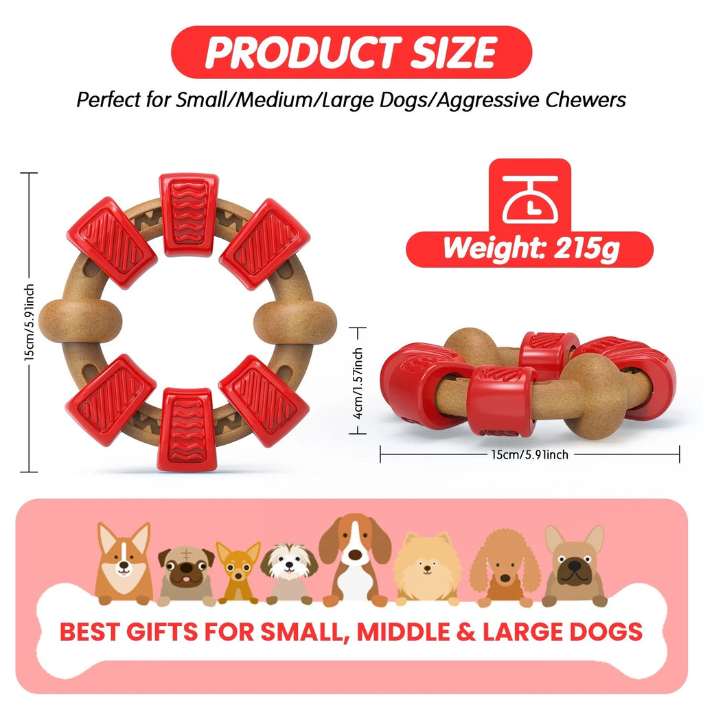 Red Ring-Shaped Dog Chew Toy for Aggressive Chewers, Durable Interactive Chew Toy for Medium and Large Breeds, Stress-Relief Dog Toy