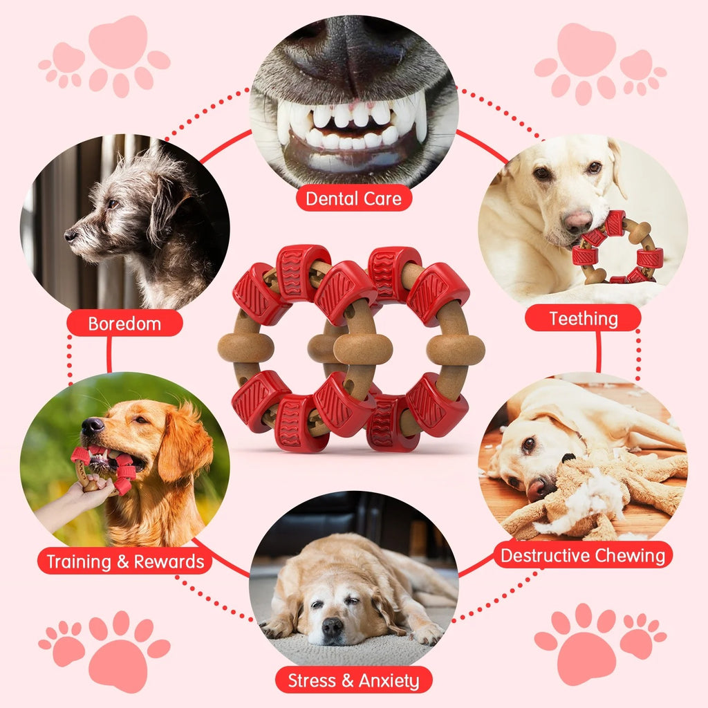 Red Ring-Shaped Dog Chew Toy for Aggressive Chewers, Durable Interactive Chew Toy for Medium and Large Breeds, Stress-Relief Dog Toy