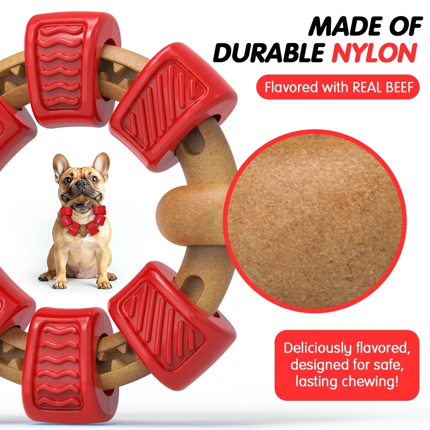 Red Ring-Shaped Dog Chew Toy for Aggressive Chewers, Durable Interactive Chew Toy for Medium and Large Breeds, Stress-Relief Dog Toy