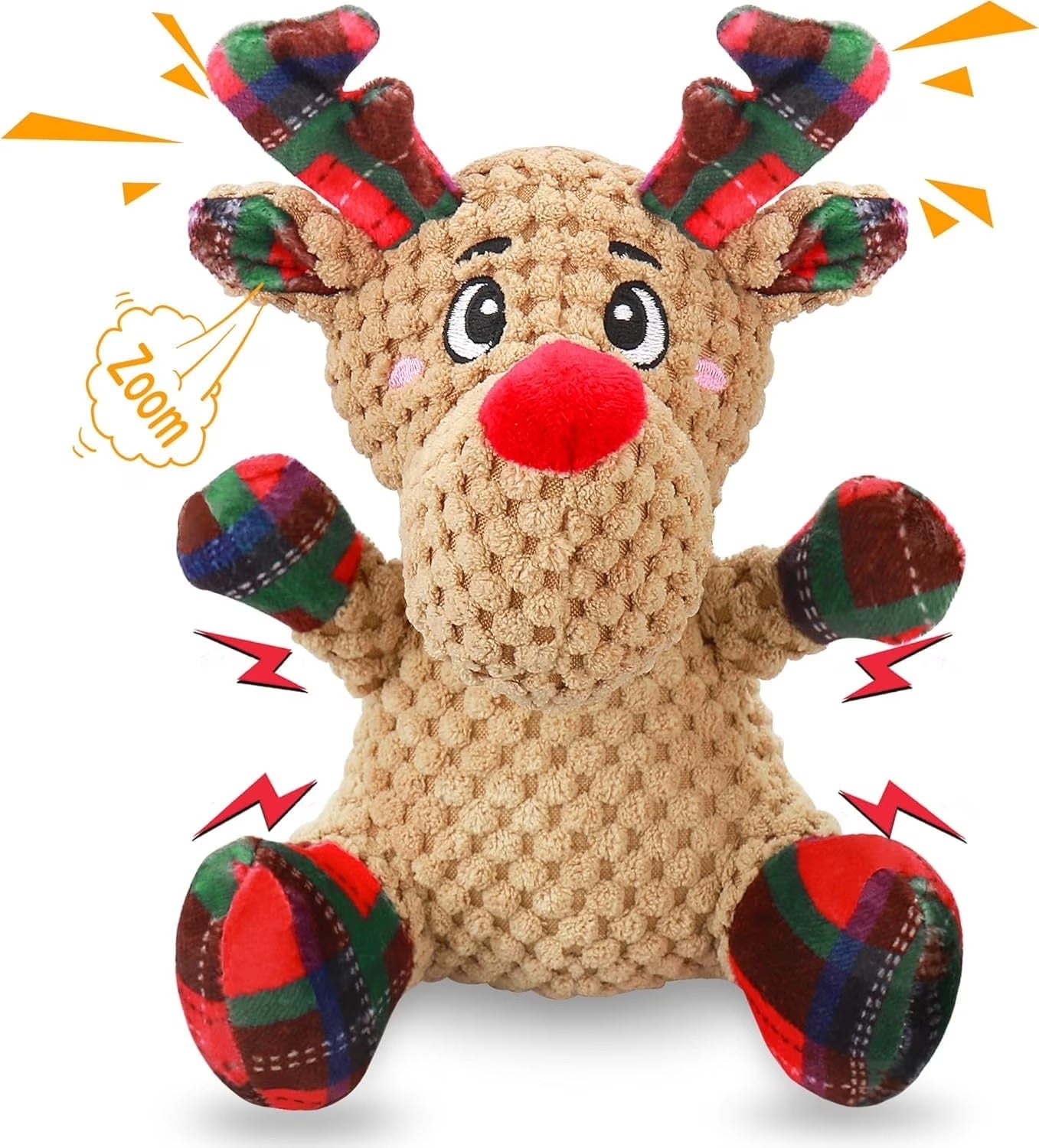 Red Plush Squeaky Dog Toy with Crinkle Paper, Interactive Chew Toy for Puppies, Small, Medium Dogs, Holiday and Training Fun Pet Toy