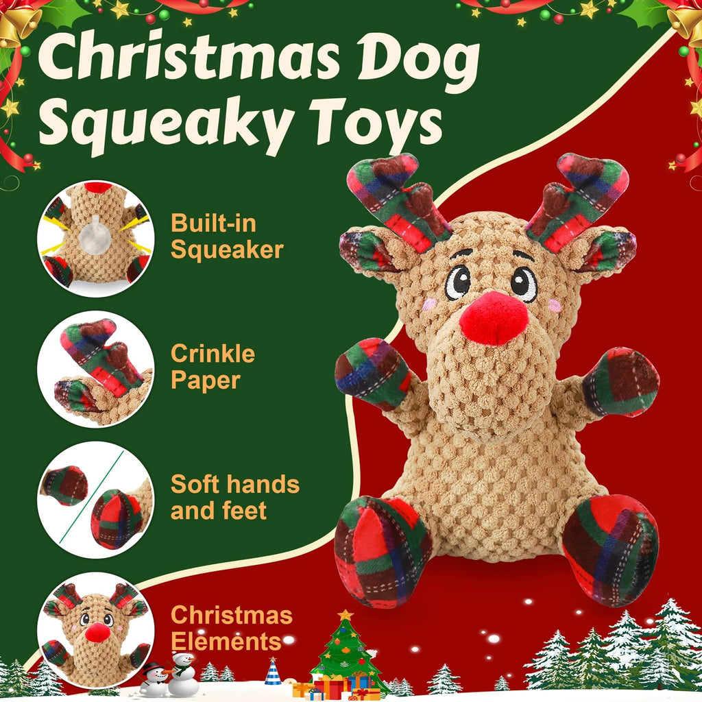 Red Plush Squeaky Dog Toy with Crinkle Paper, Interactive Chew Toy for Puppies, Small, Medium Dogs, Holiday and Training Fun Pet Toy