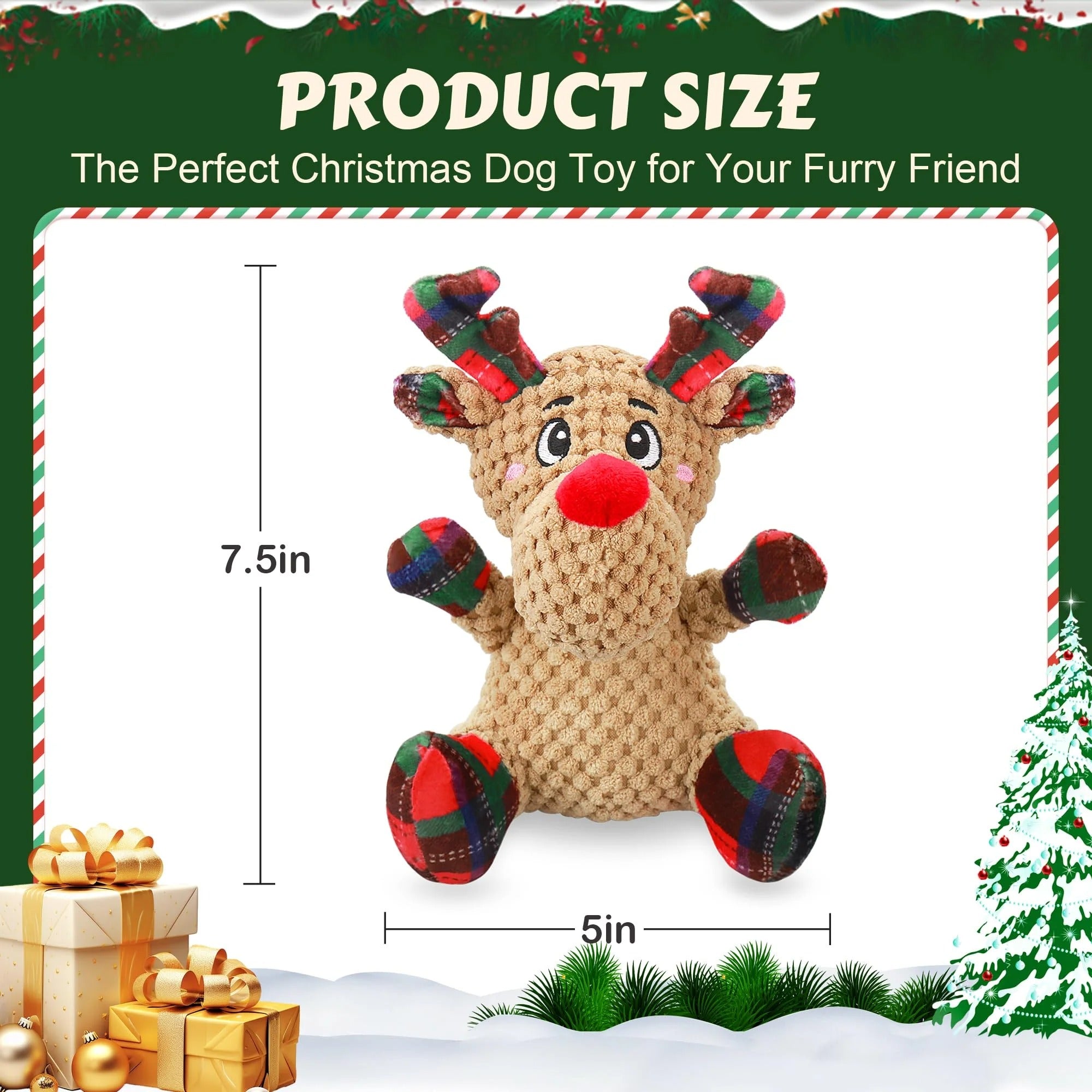 Red Plush Squeaky Dog Toy with Crinkle Paper, Interactive Chew Toy for Puppies, Small, Medium Dogs, Holiday and Training Fun Pet Toy