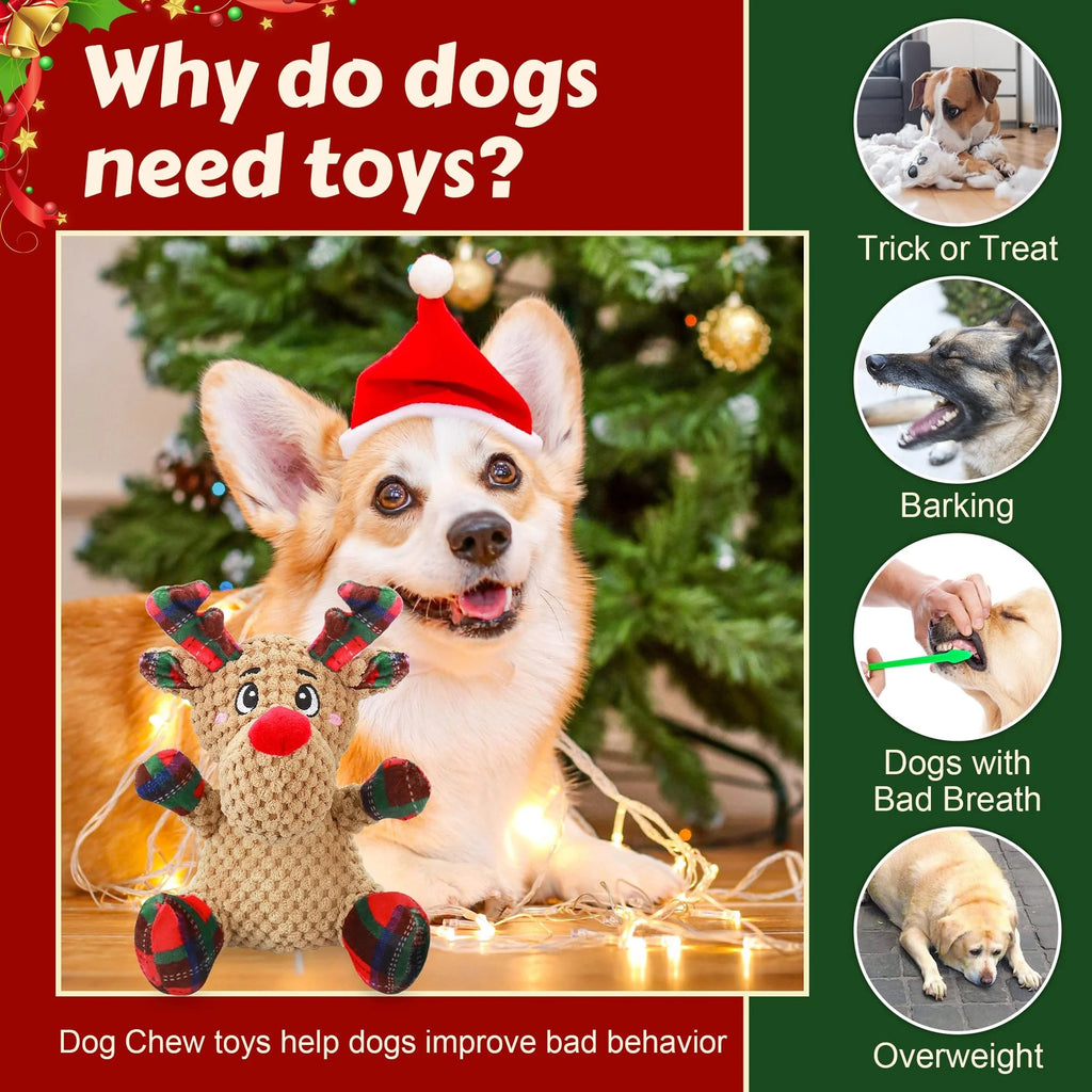 Red Plush Squeaky Dog Toy with Crinkle Paper, Interactive Chew Toy for Puppies, Small, Medium Dogs, Holiday and Training Fun Pet Toy