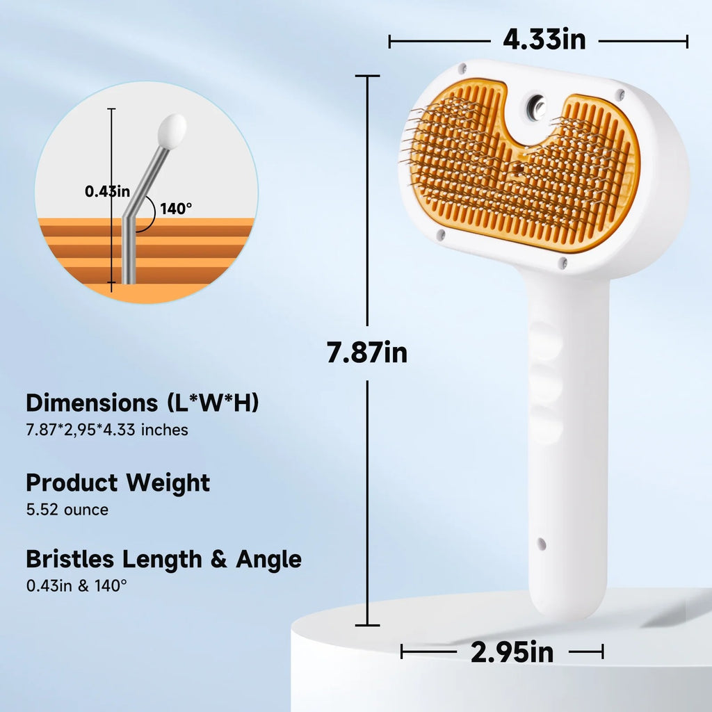 Silver 3-in-1 Steam Grooming Brush for Dogs & Cats, Self-Cleaning Hair Removal Comb with Mist Spray, Waterless Shampoo Included, Long-Haired Pet Grooming Tool