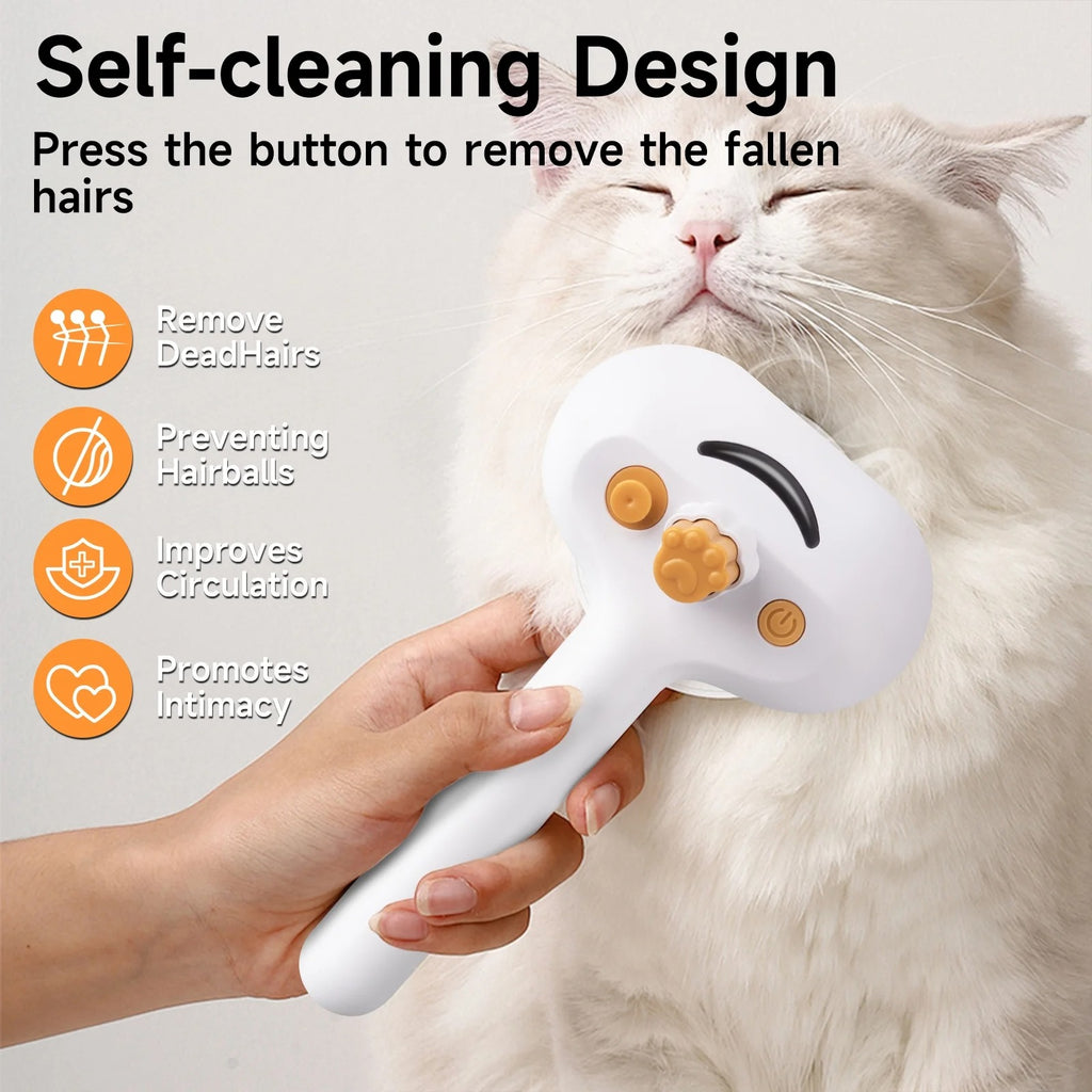 Silver 3-in-1 Steam Grooming Brush for Dogs & Cats, Self-Cleaning Hair Removal Comb with Mist Spray, Waterless Shampoo Included, Long-Haired Pet Grooming Tool