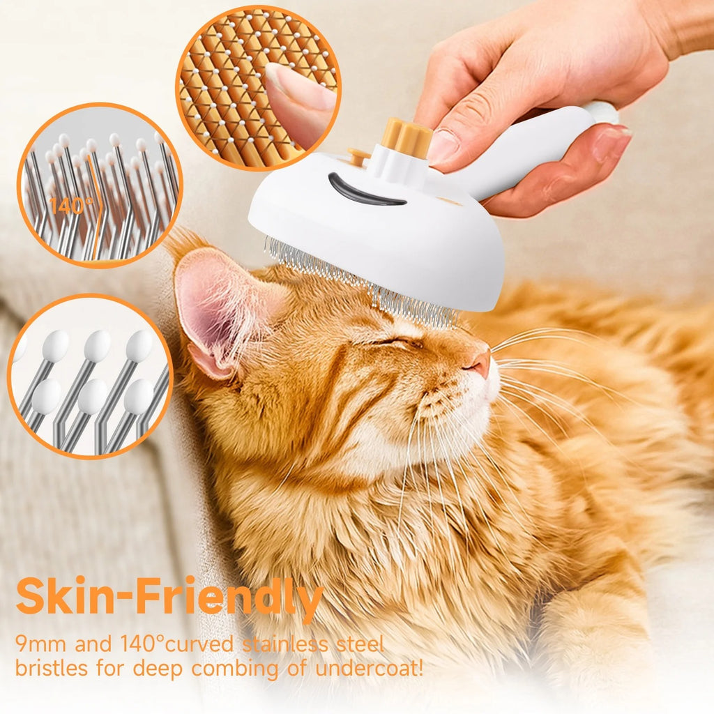 Silver 3-in-1 Steam Grooming Brush for Dogs & Cats, Self-Cleaning Hair Removal Comb with Mist Spray, Waterless Shampoo Included, Long-Haired Pet Grooming Tool