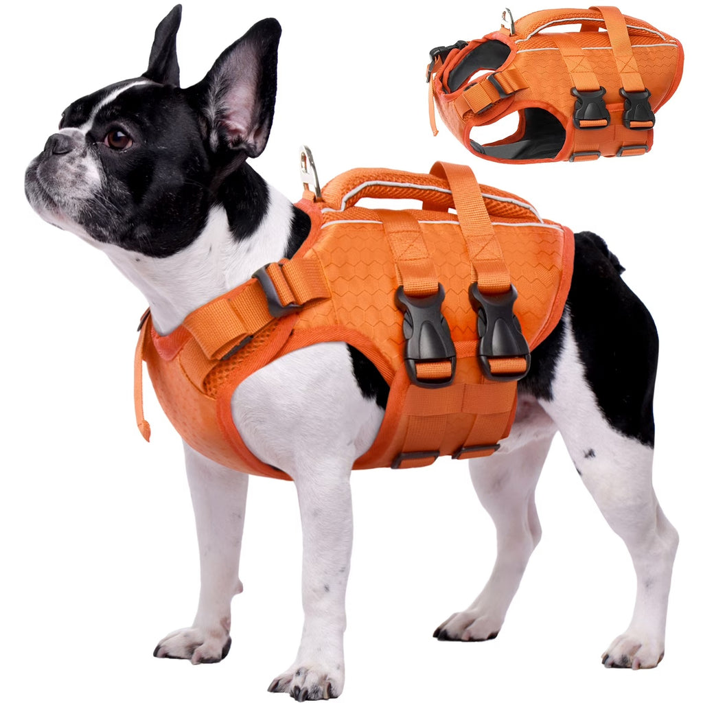 Yellow Adjustable Reflective Dog Life Jacket for Small, Medium & Large Breeds, Floating Safety Vest with Rescue Handle and Leash Hook