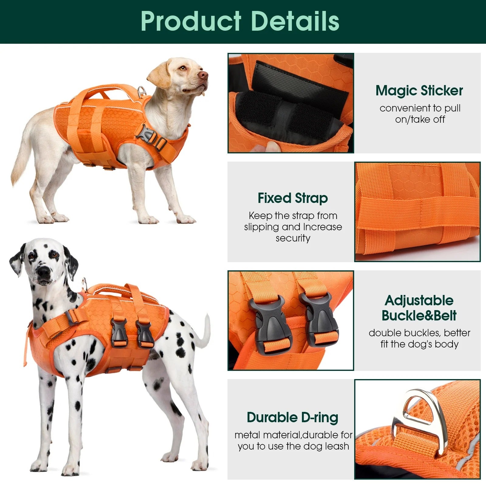 Yellow Adjustable Reflective Dog Life Jacket for Small, Medium & Large Breeds, Floating Safety Vest with Rescue Handle and Leash Hook