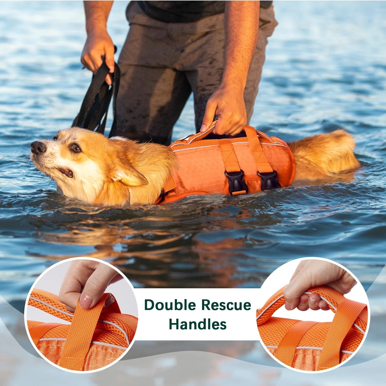 Yellow Adjustable Reflective Dog Life Jacket for Small, Medium & Large Breeds, Floating Safety Vest with Rescue Handle and Leash Hook