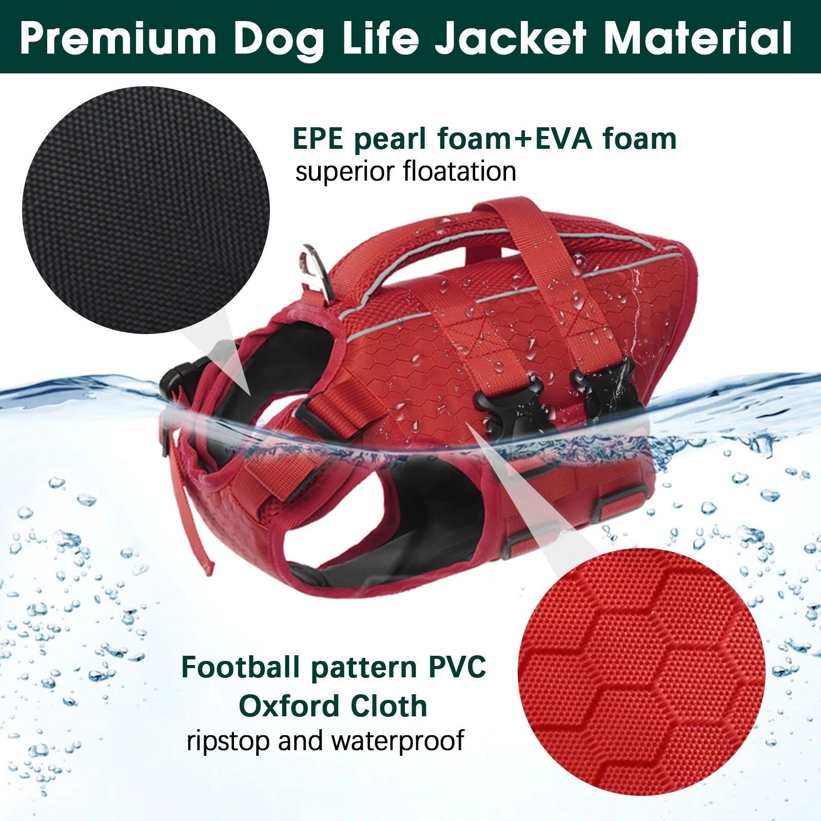 Red XL Reflective Adjustable Dog Life Jacket for Small, Medium & Large Breeds, Floating Safety Vest with Rescue Handle and Leash Hook