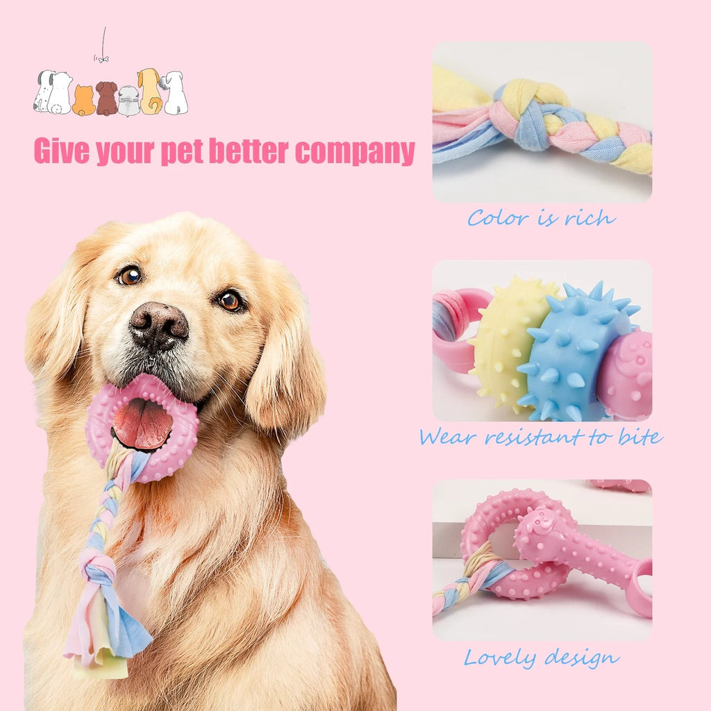 6 Pcs Small Dog Chew Toys Set, Colorful Rope and Rubber Puppy Teething Toys, Interactive Teeth Cleaning and Safe Play Toys for Puppies