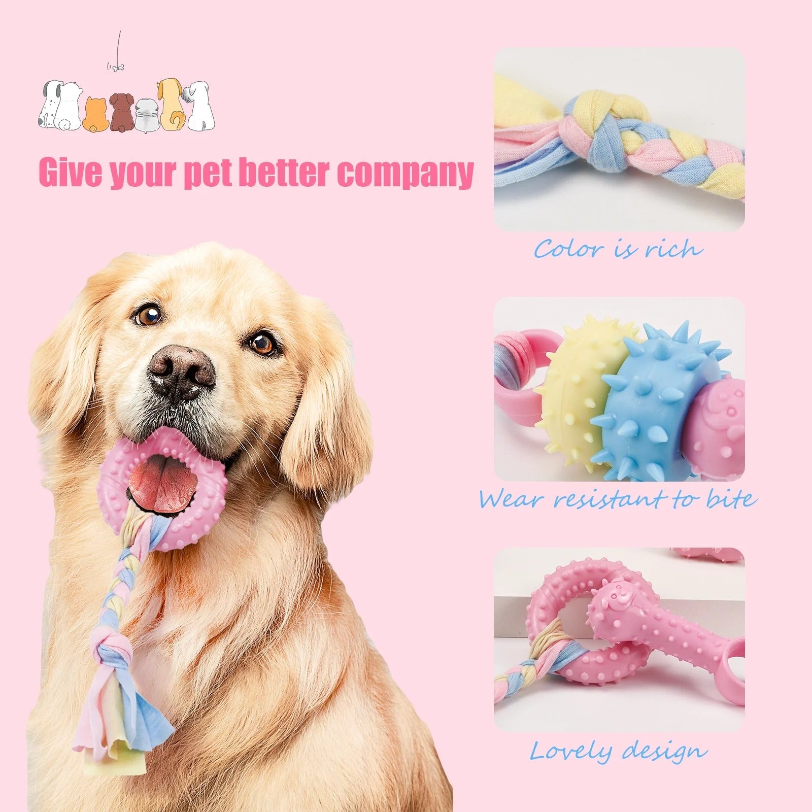 6 Pcs Small Dog Chew Toys Set, Colorful Rope and Rubber Puppy Teething Toys, Interactive Teeth Cleaning and Safe Play Toys for Puppies