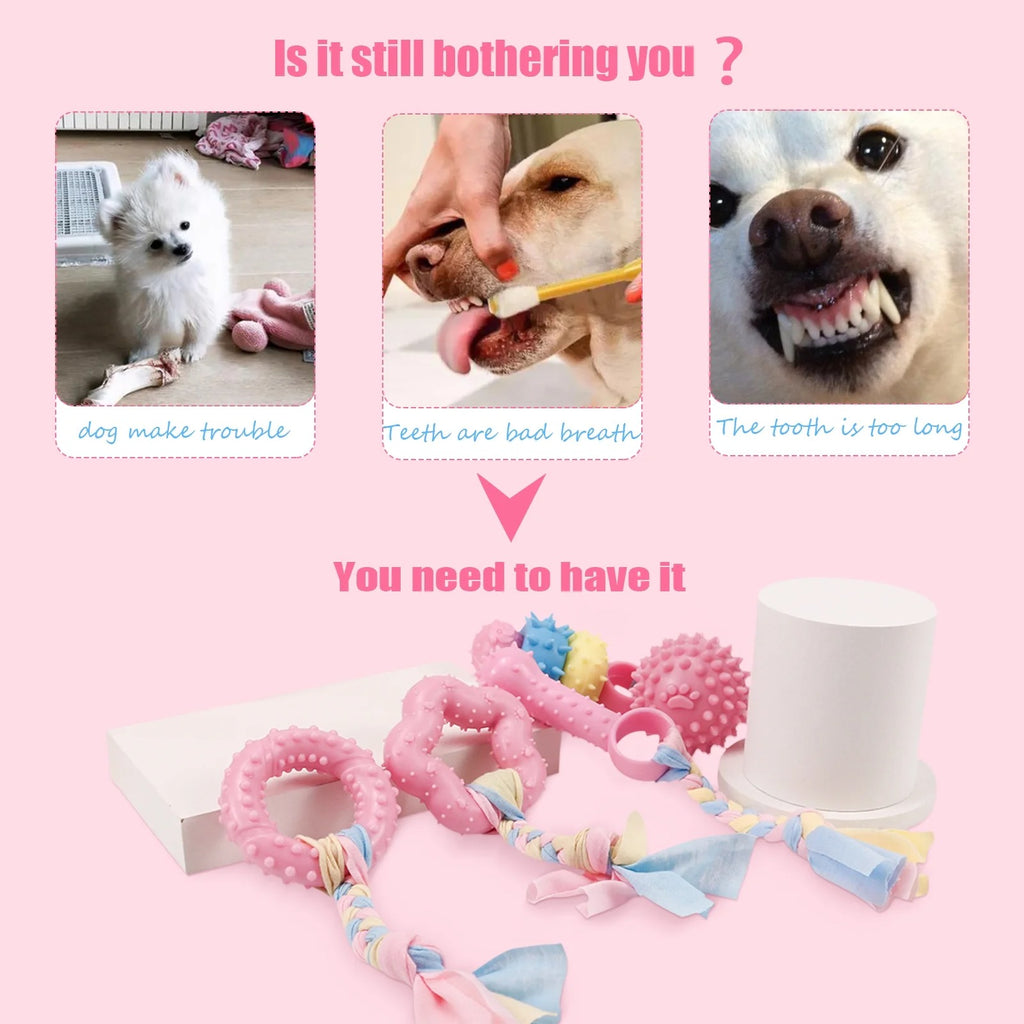 6 Pcs Small Dog Chew Toys Set, Colorful Rope and Rubber Puppy Teething Toys, Interactive Teeth Cleaning and Safe Play Toys for Puppies