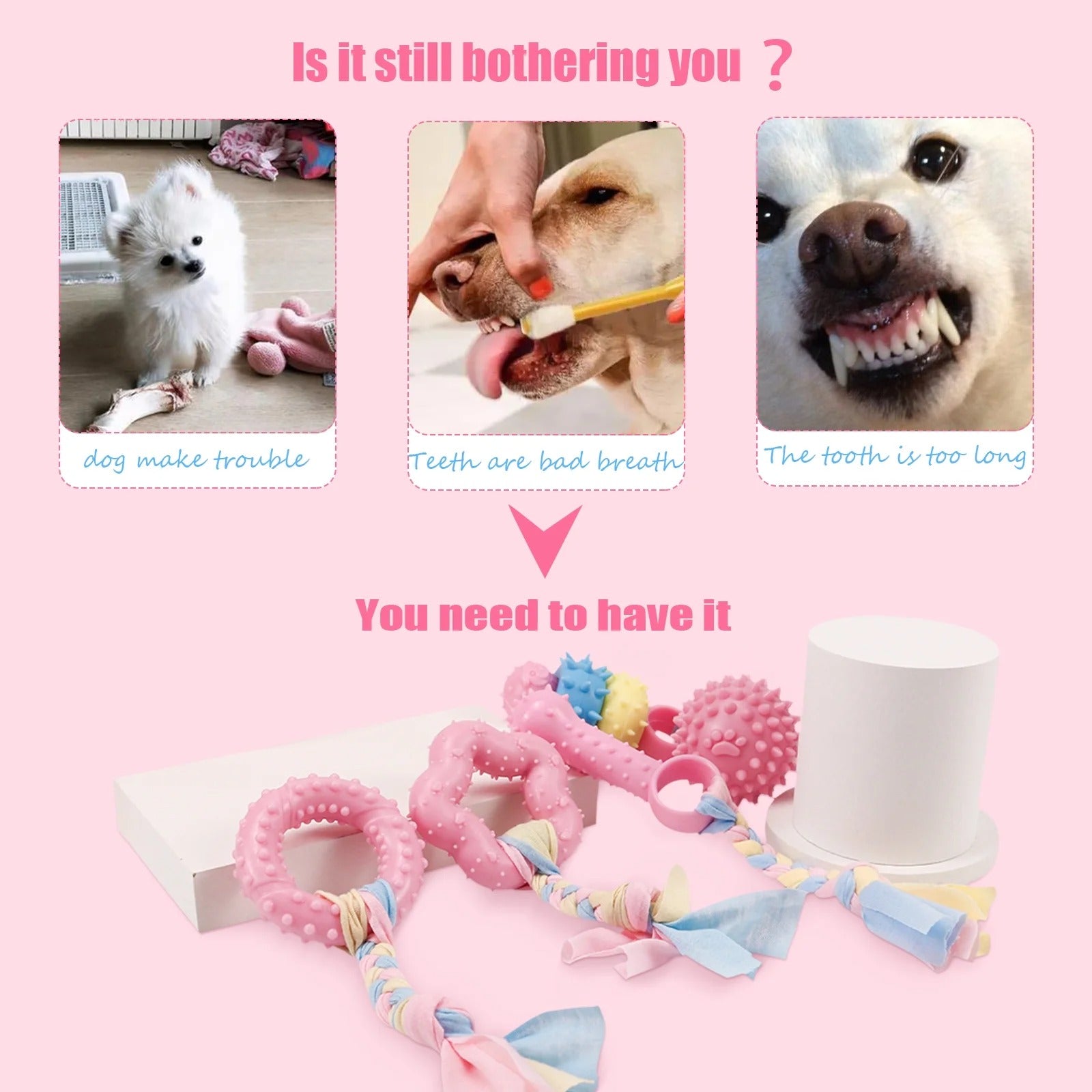 6 Pcs Small Dog Chew Toys Set, Colorful Rope and Rubber Puppy Teething Toys, Interactive Teeth Cleaning and Safe Play Toys for Puppies