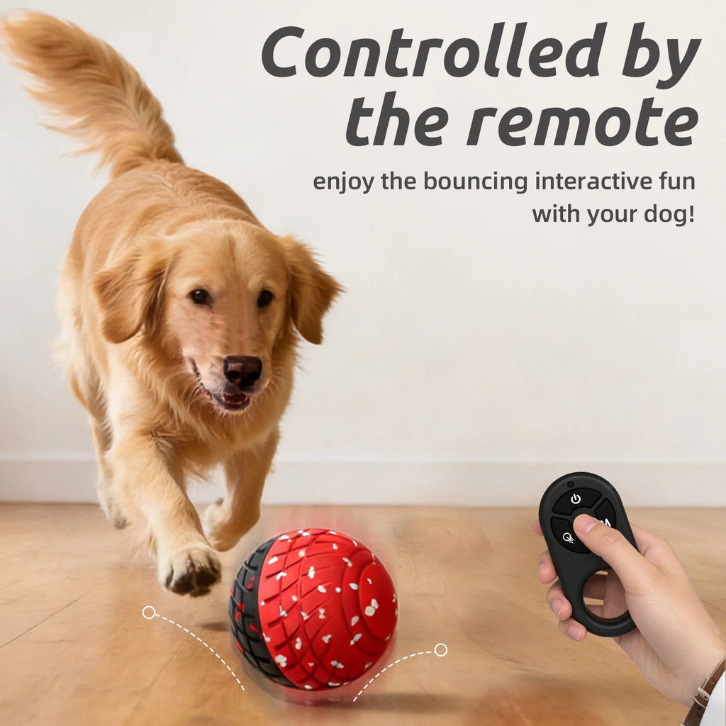 Interactive Smart Dog Toy Ball with Remote Control, Electric Self-Moving Rolling and Bouncing Dog Toy for Small Medium Large Dogs, E-TPU Waterproof, Red & Black